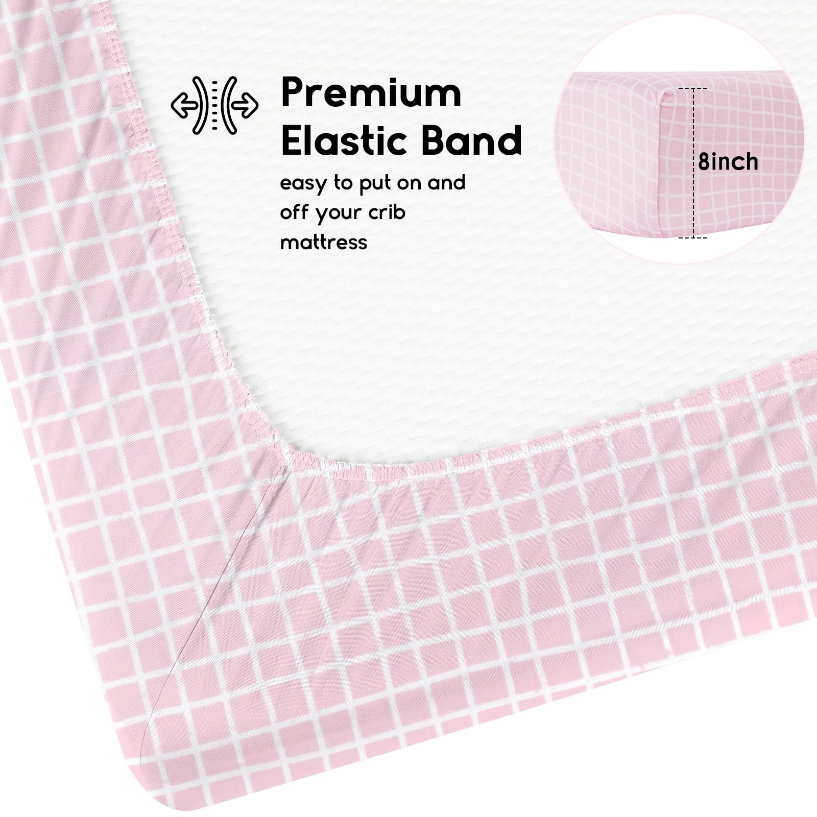 Yoofoss Fitted Travel Cot Sheets - 95 x 65cm, Breathable & Cozy, Elasticated, 2 Pack Pink Floral, Pink&floral, 65x95cm - Image 4