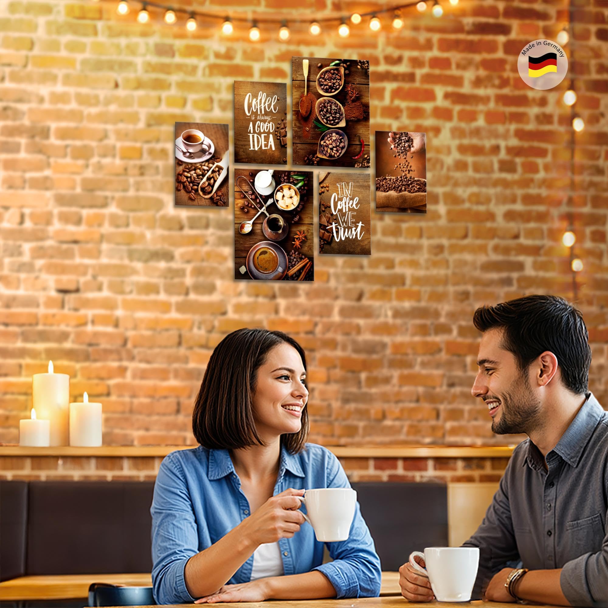 Novart Set de Decoración de Pared con Cuadros La Foto de Café Cuadro - LISTO PARA COLGAR - No Necesita Marco - Dormitorio Salón Cocina - N034263a