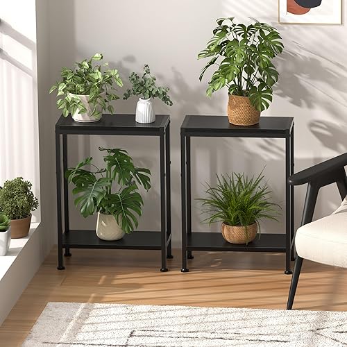 Miniatura 9 de Mesa auxiliar estrecha para espacios pequeños, mesa auxiliar pequeña de 2 niveles con soporte para estante en sala de estar, dormitorio, estudio,