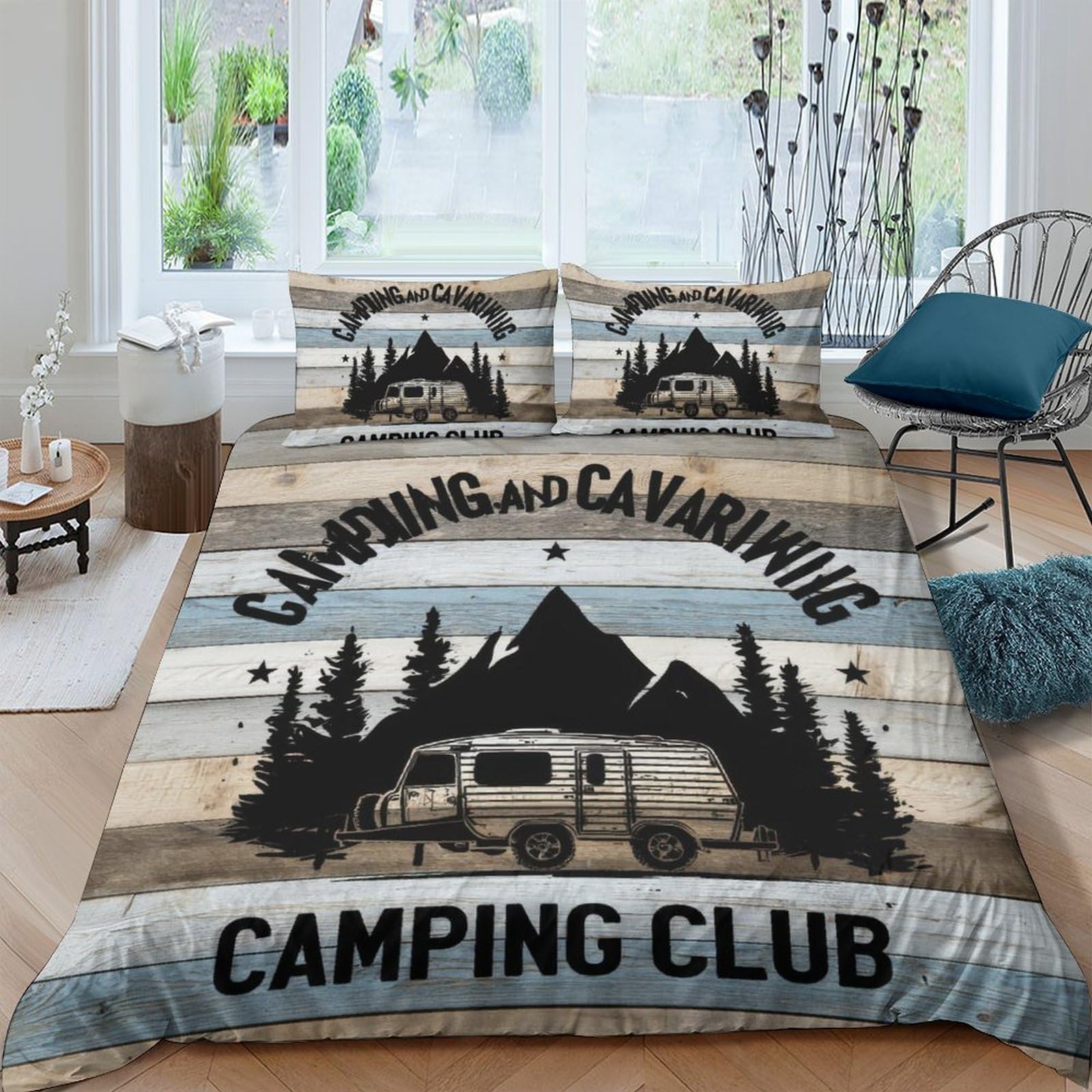 Ctjqhvkz Style-4 3D Printed Camping Landscape Fitted Sheet Microfiber Soft Breathable Caravan Forest Mattress Cover Bedroom Decor Single（135X200cm）