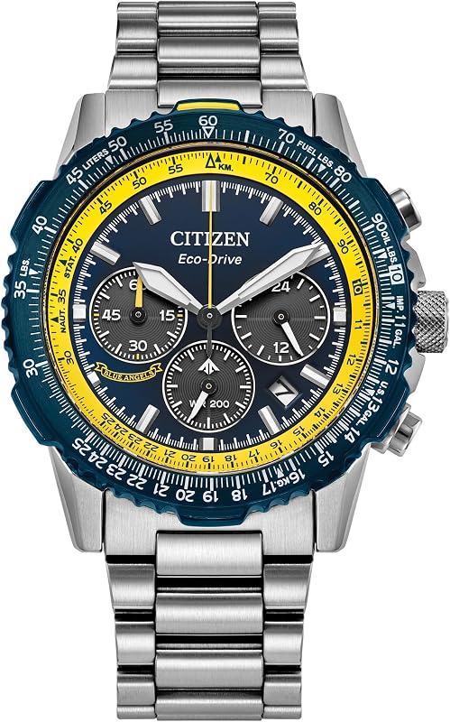Men's Eco-Drive Blue Angels Promaster Navihawk Watch, Stainless Steel Bracelet, Chronograph Measures up to 60 Minutes, 12/24 Hour Time (Model: CA4667-53L)