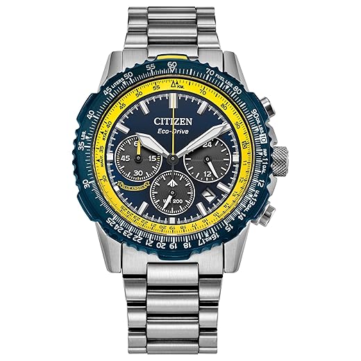 Citizen Relógio masculino Eco-Drive Blue Angels Promaster Navihawk, pulseira de aço inoxidável, cronógrafo mede até 60 minutos, tempo de 12/24 horas (modelo: CA4667-53L), Prateado