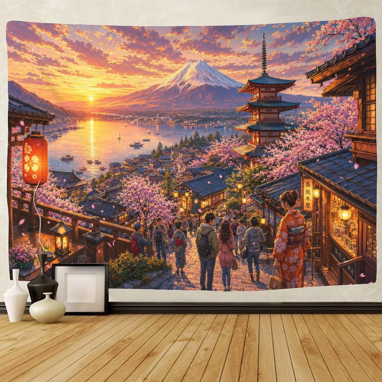 GPMNBCXZK Japanese Mount Fuji Lakeside 3D Print Wall Art Decor Tapestry for Bedroom Tapestries Home Decoration Curtain Bedroom College Dorm 100cmx150cm