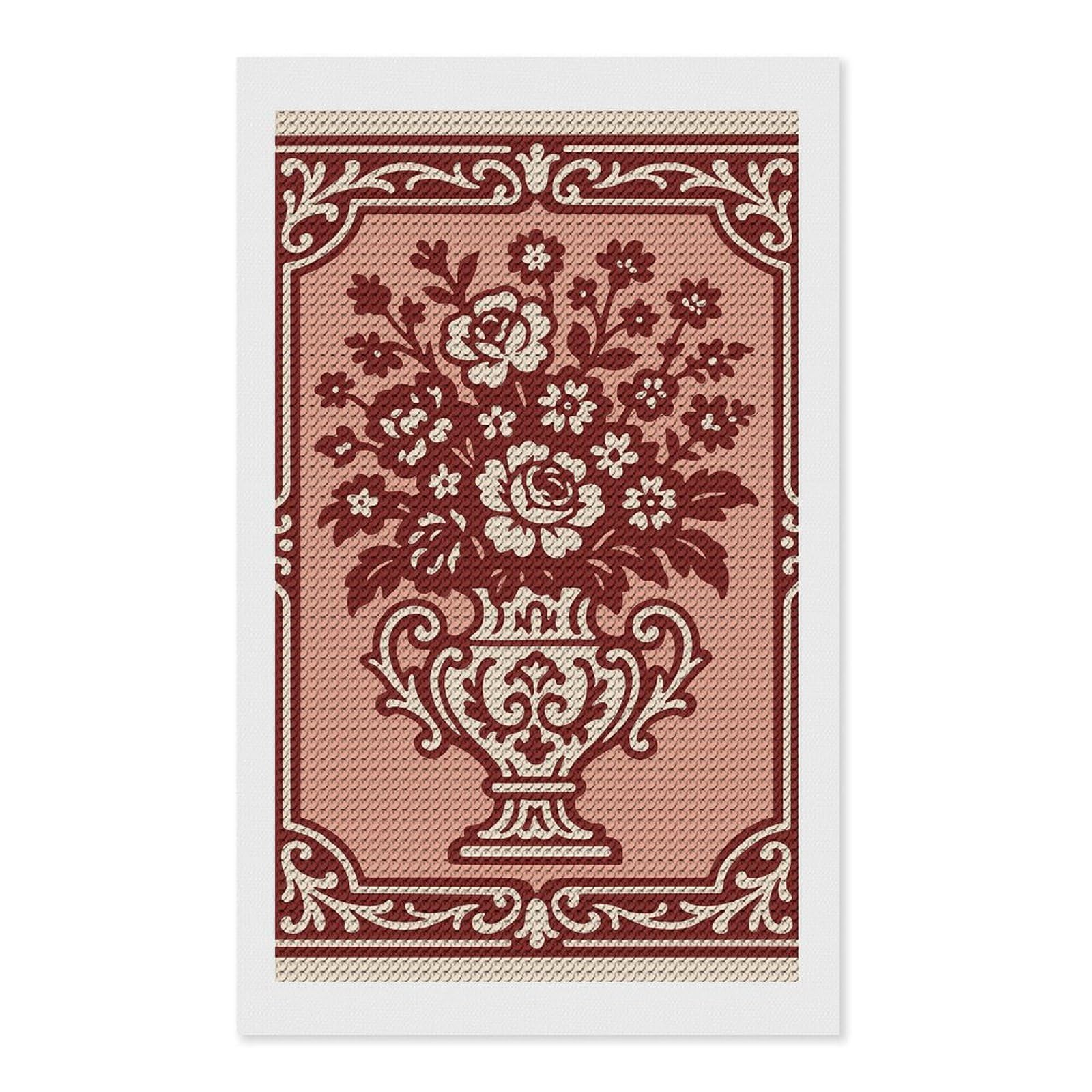 Junmoney Floral Vase with Ornate Border Diamond Painting Set 12"x20", Modern Decor, for Beginners, Printed Canvas, Thoughtful Handmade Gift, with Tool Kit