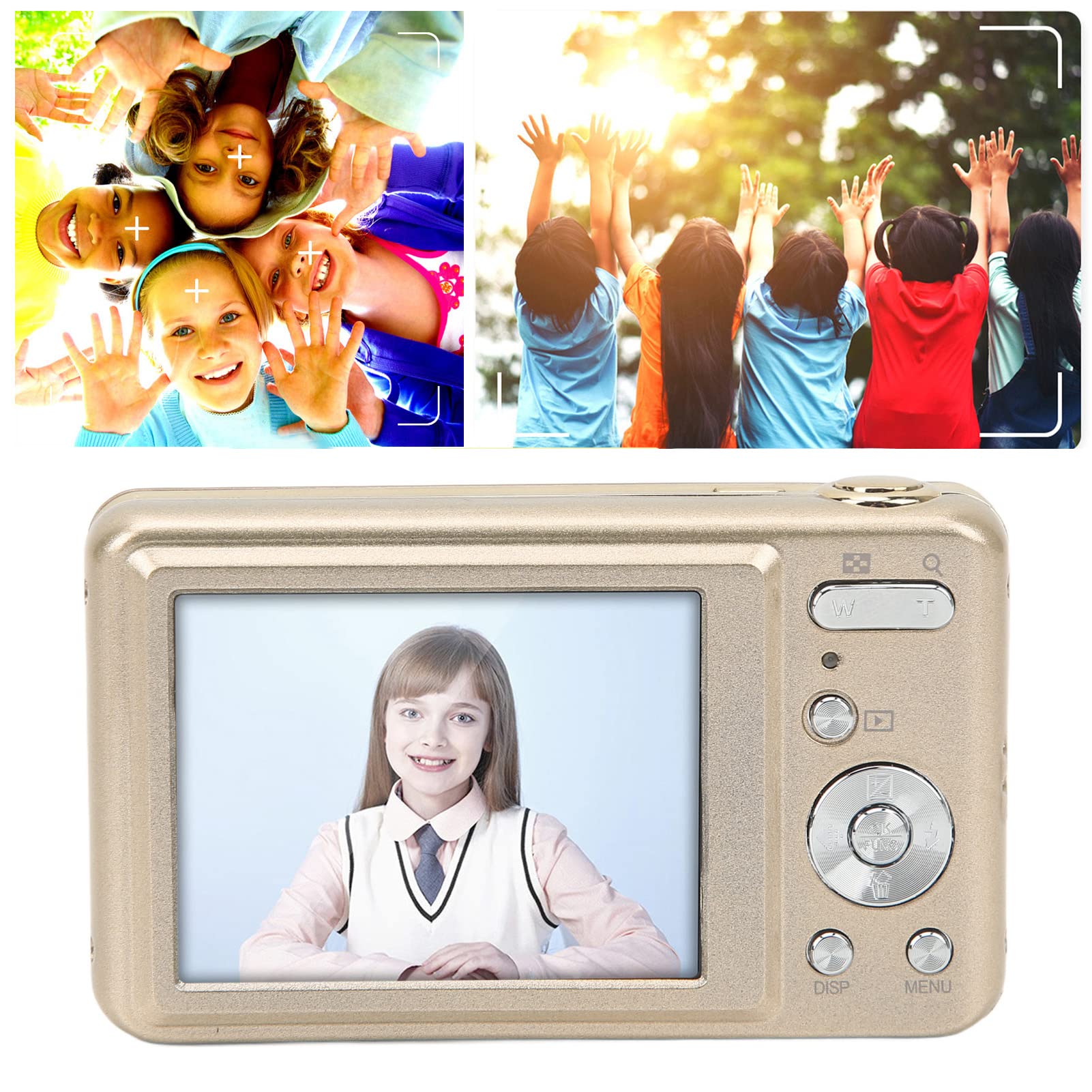 Aparat Cyfrowy, 8-krotny Zoom 48 MP, 2,7-calowy Aparat Dziecięcy HD, Kompaktowa, ładowalna Kamera Wideo USB z funkcją Anti Shake, Obsługuje Karty 32 GB dla Studentów, (GOLD)