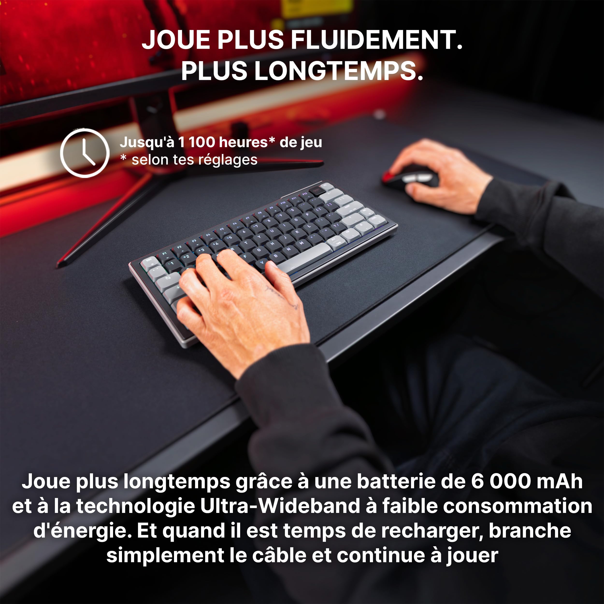 K63W Pro Compact Ultra-Wideband, Clavier de Jeu Mécanique 70% à Profil Bas, Connexion sans Fil UWB, 8 000 Hz, Switches MX LP 2.0 Red, Rechargeable, Disposition FR (AZERTY), Noir