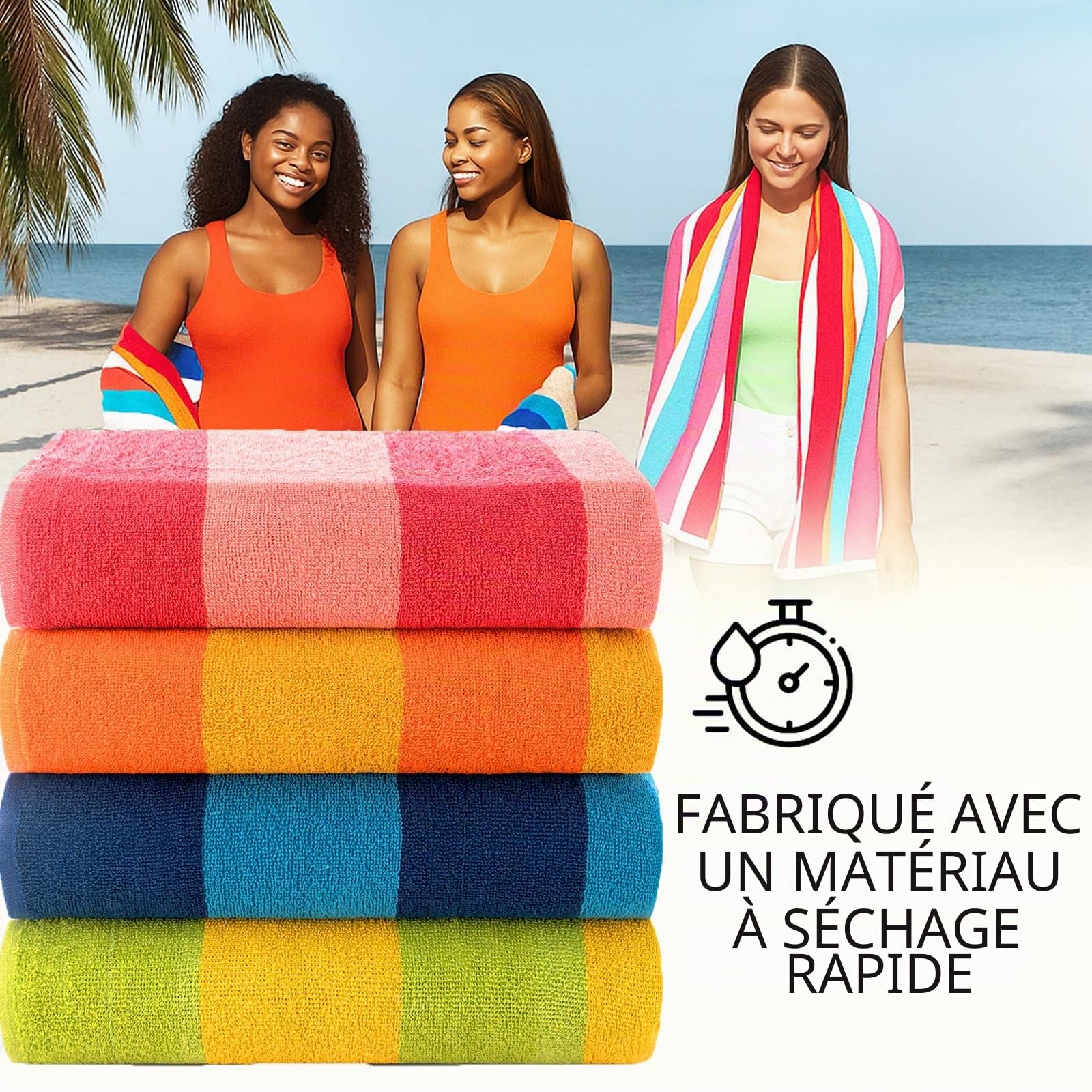 Casa Copenhagen Coffret Cadeau 4 pièces – Serviettes de Plage Arc-en-Ciel, Serviettes de Piscine Extra-Larges (75x150 cm), 100% Coton (Coffret Cadeau d'été idéal pour Hommes et Femmes)