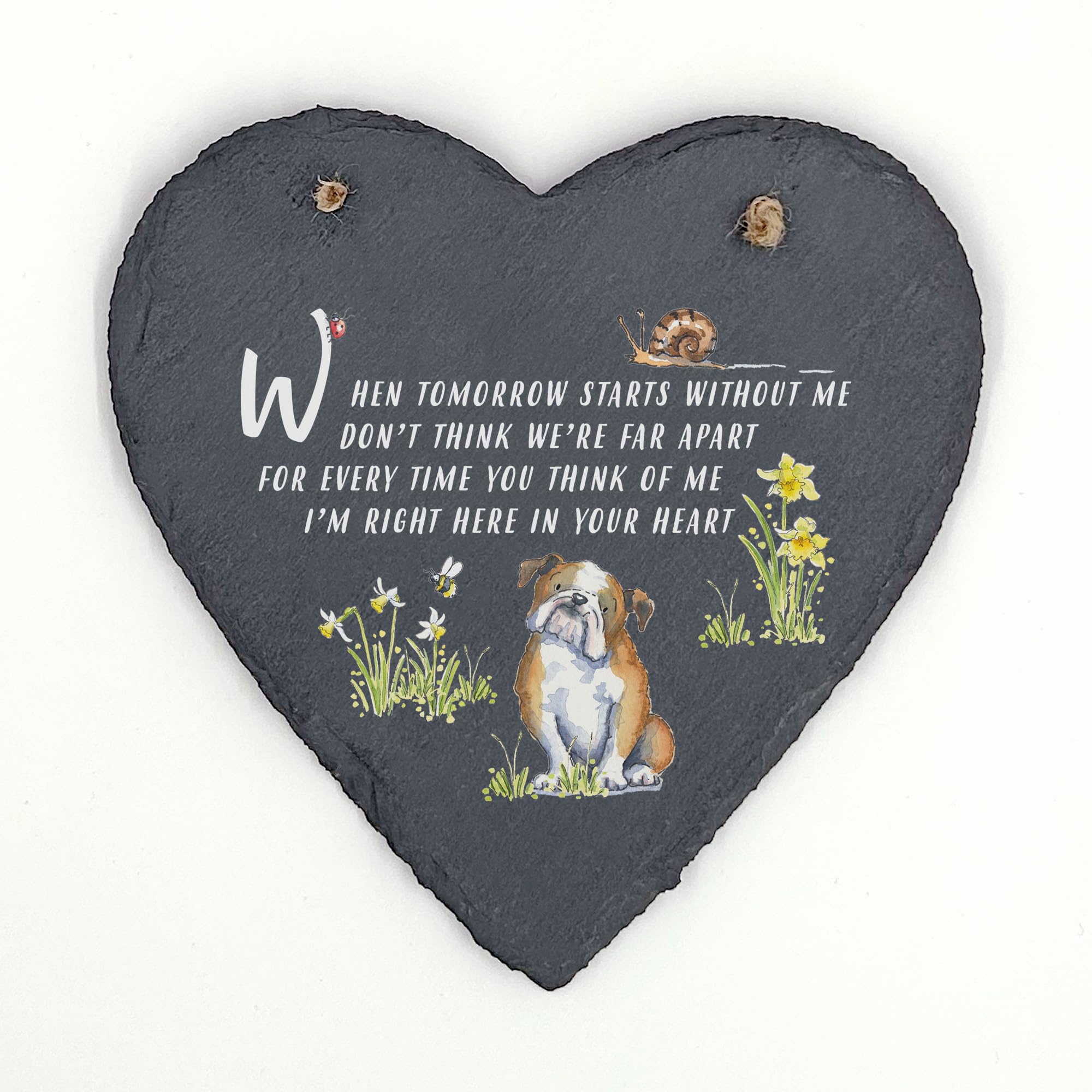 Image Industry Bulldog Memorial Slate Heart Keepsake – Dog Remembrance Plaque Sympathy Gift Pet Loss Ornament Hanging Decoration