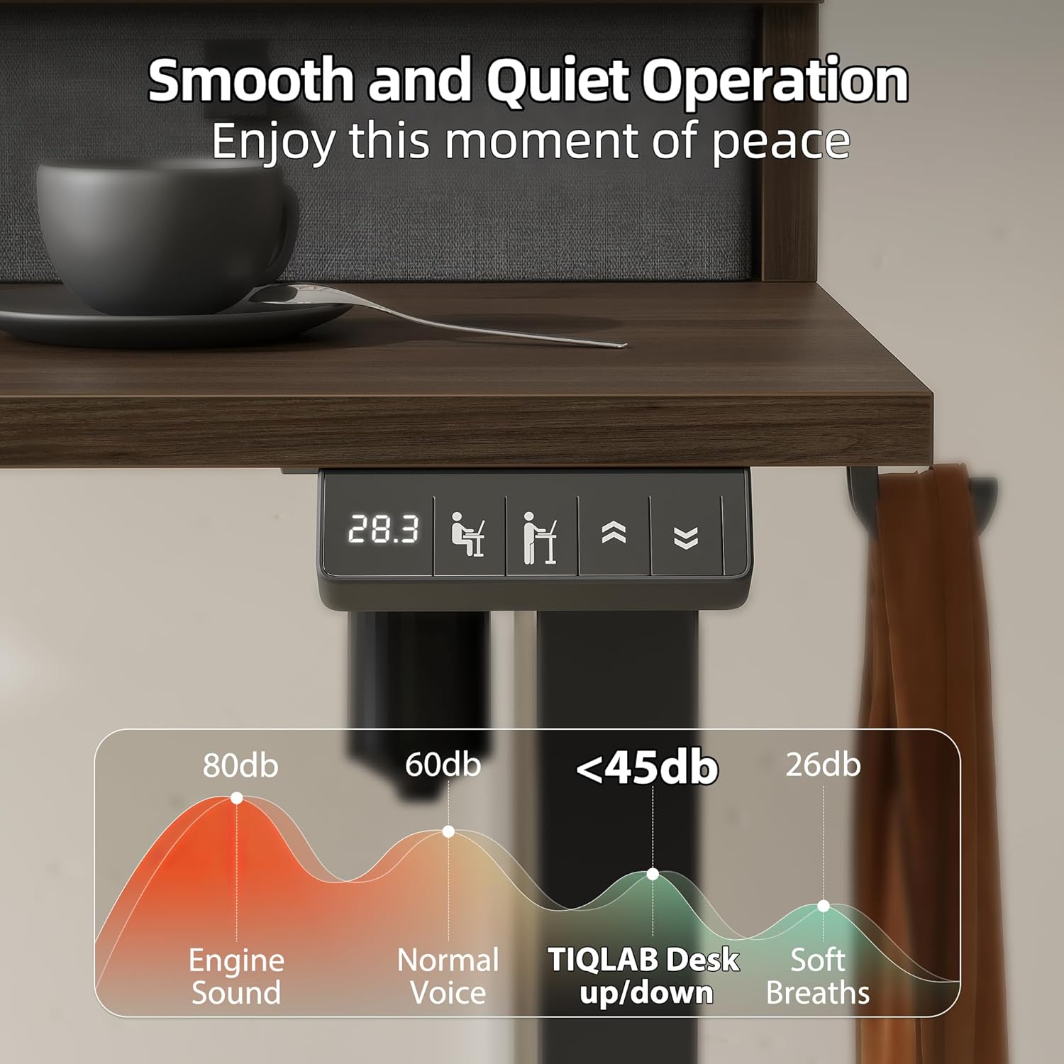 TIQLAB L Shaped 63 x 55 inch Standing Desk Adjustable Height, Electric Corner Standing Desk with 4 Drawers and Upper Shelf, Sit Stand Computer Table with Splice Board, Black Walnut