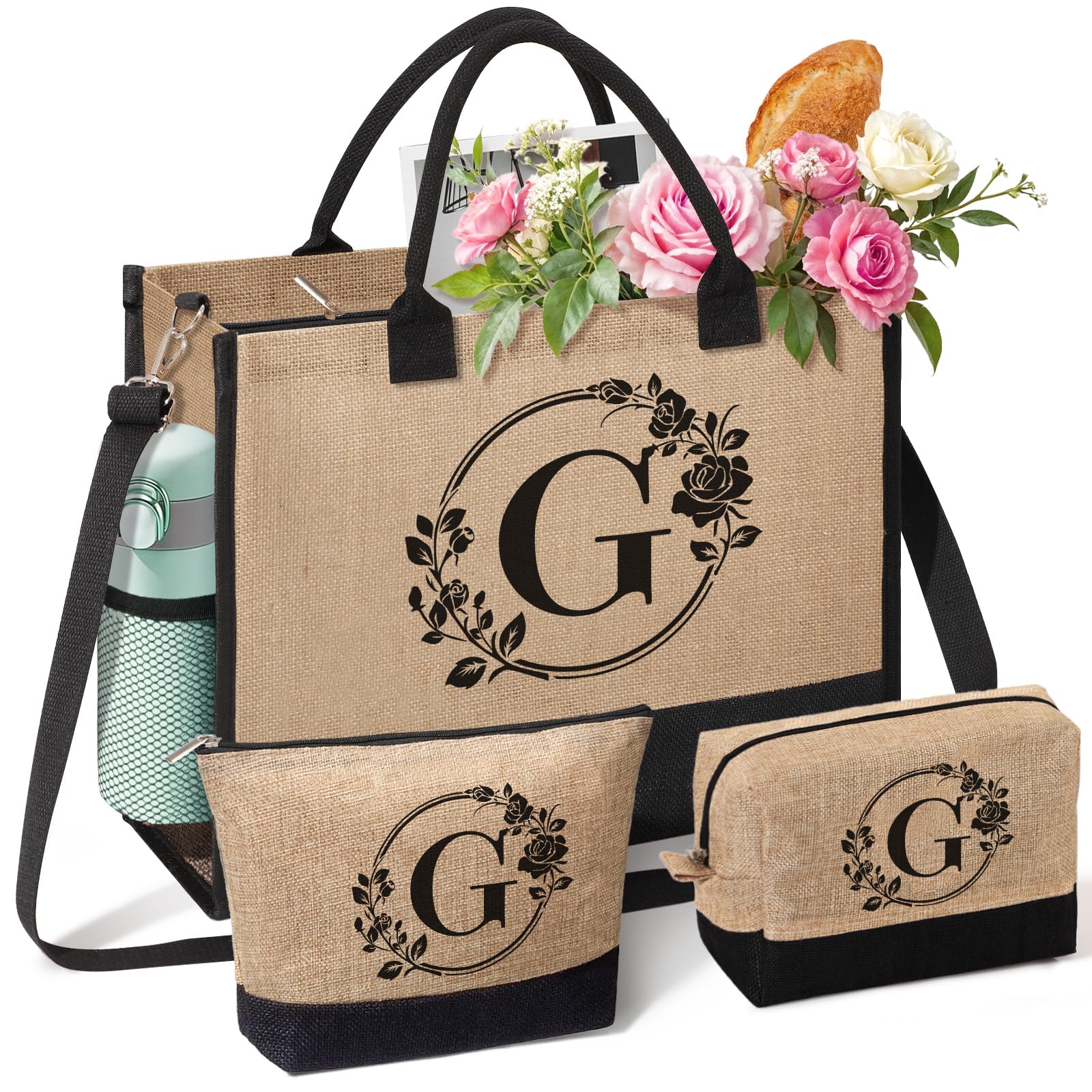 Personalized Gifts for Women, Initial Jute Tote Bag Monogrammed Beach Bag, Mothers Day & Birthday Gifts for Mom Women Friend