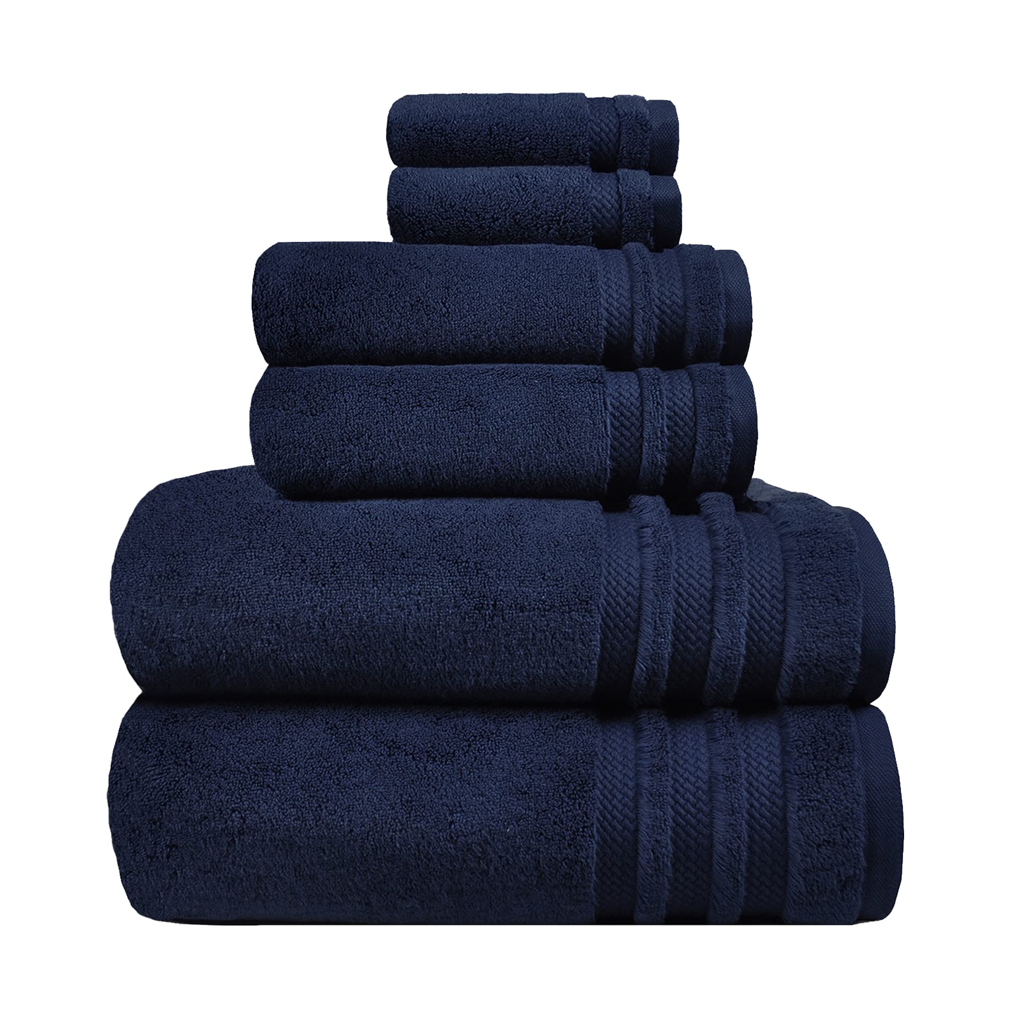 Trident Nectarsoft Towels for Bath, 100% Cotton towels, Zero Twist Yarn, 6 Piece towel Set - 2 Bath towels, 2 Hand towels, 2 Face Towels, Luxurious Soft, Extra Absorbent, 625 GSM, Navy