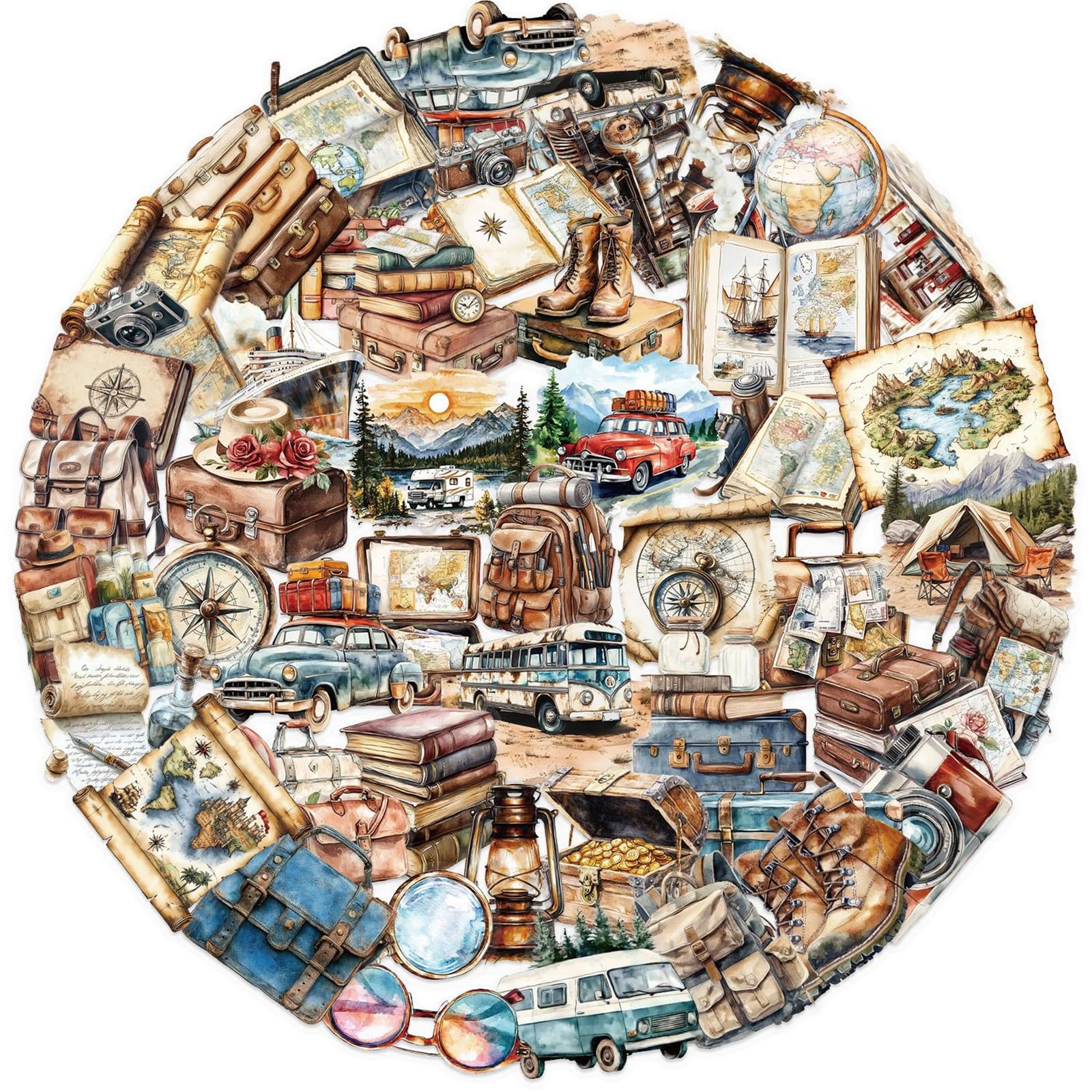 50 szt. naklejek podróżnych w stylu vintage, przezroczyste, z motywem zwierząt domowych, estetyczny zegar retro, aparat fotograficzny, mapa bagażu, winylowe naklejki dla dzieci, nastolatków, dorosłych