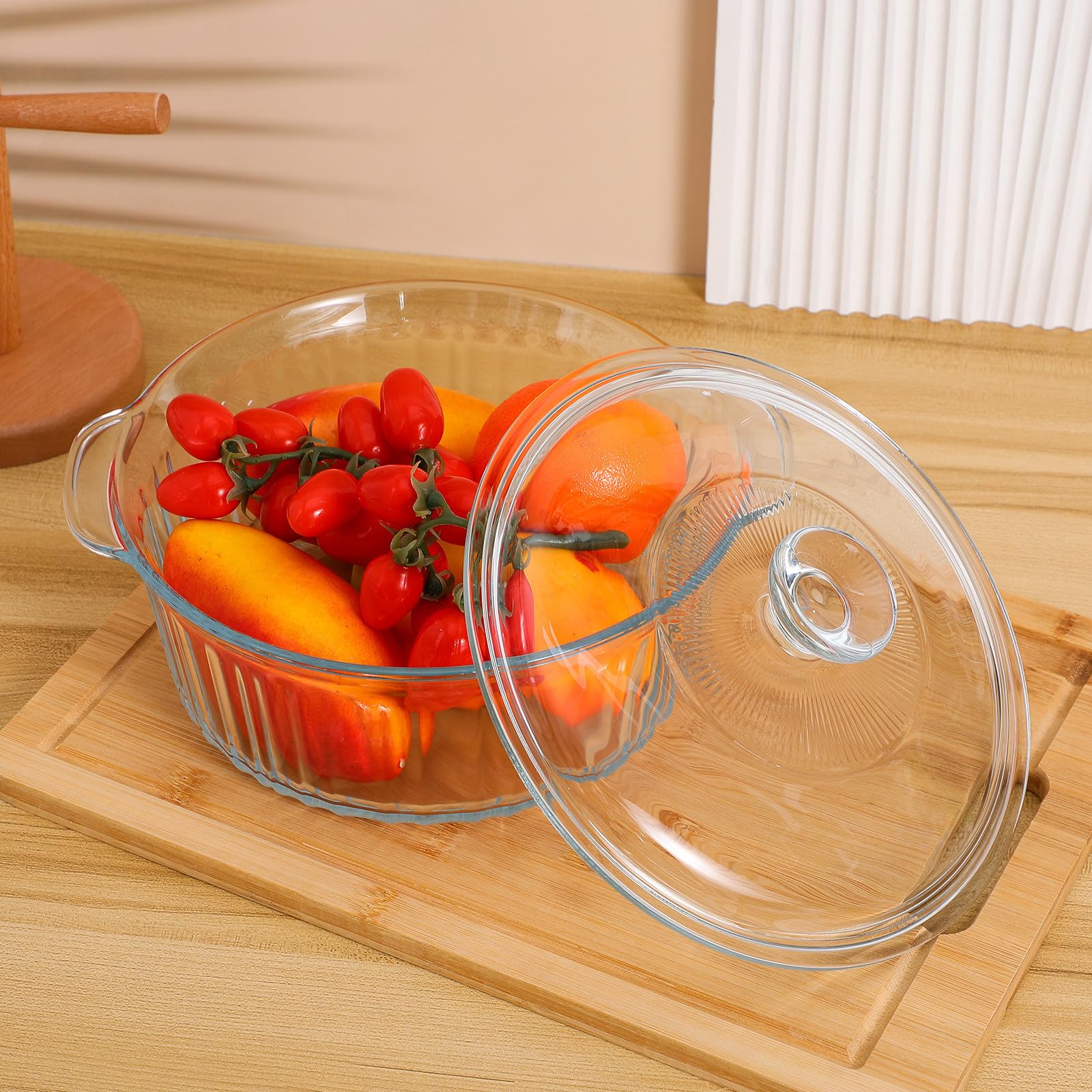 Transparente Glasauflaufform Rund mit Deckel 2,4 L Ofenfest und Mikrowellengeeignet Robustes Kochgeschirr für Backofen und Servieren