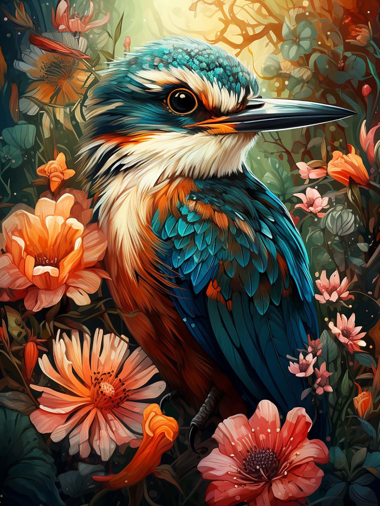 Ginfonr 5D DIY Diamond Painting Bird Flower Colored by Number Kits Full Drill for Adults, Paint with Diamonds Art Animal Cross Stitch Embroidery Rhinestone Craft for Home Wall Decor 12x16 Inch