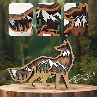 Drawely 3D Wooden Animals Carving, Wood Carving Animals Wall Decor, Modern Festival Forest Sculpture Christmas Living Room Office Decor Birthday Gifts for Friend Daughter Son Mom Dad (Fox)