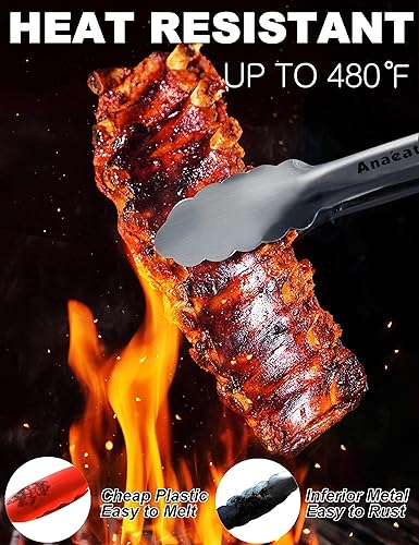 Miniatura 3 de Anaeat Pinza de Bloqueo Extra Larga de Acero Inoxidable para Parrilla, Pinza de Cocina Resistente de 17" con Resorte Helicoidal y Agarre de Silicona