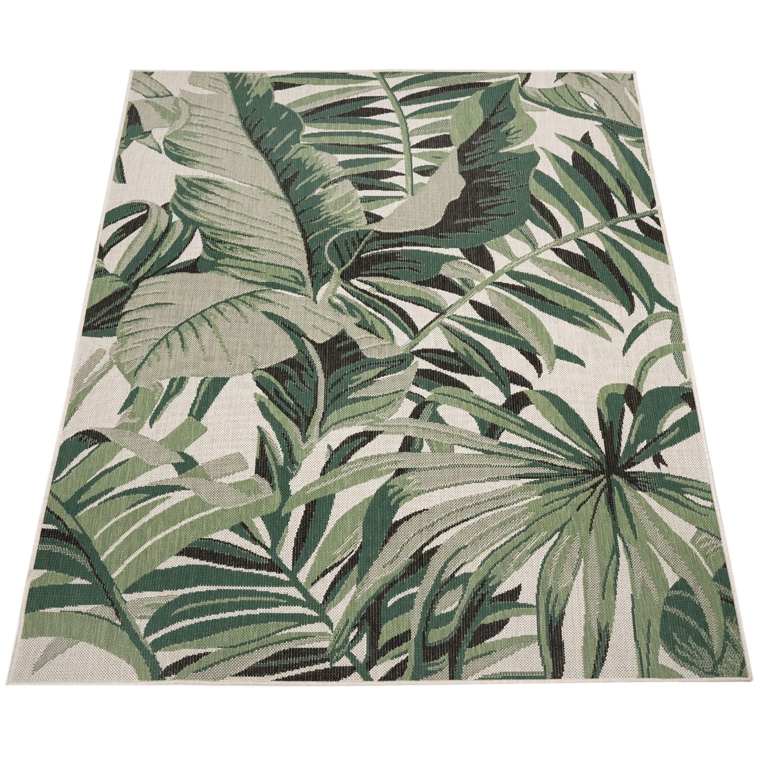 Paco Home Alfombra Salon De Habitacion Cocina Exterior Terraza Jardin Hojas De Palmera Jungla Floral Motivo Boho Chic Verde, tamaño:Ø 160 cm Redon, Color:Verde 10