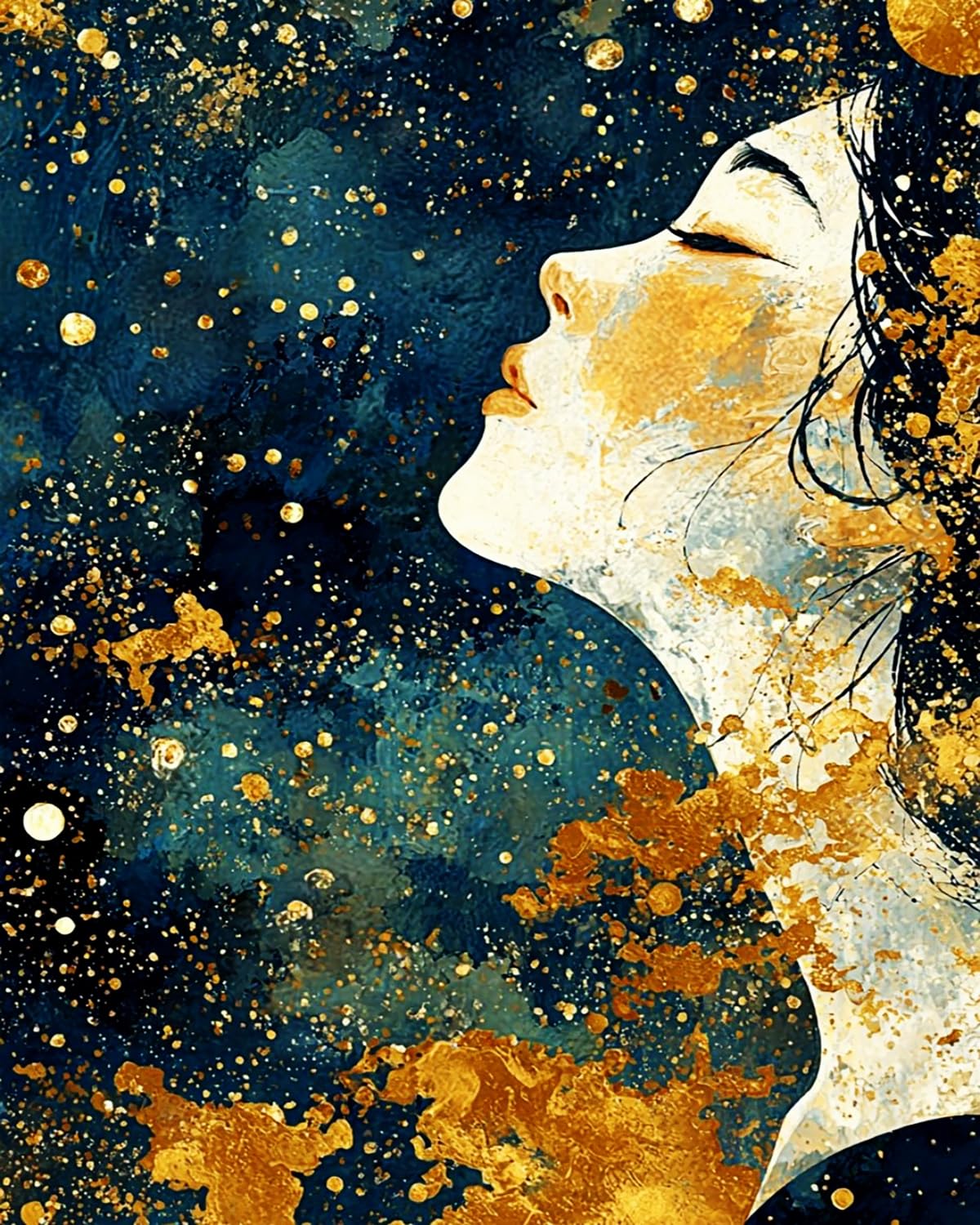 Liubaishi Black Paint By Numbers Kit For Adults, Galaxy Golden Dream, 16X20 Inch, Acrylic On Canvas