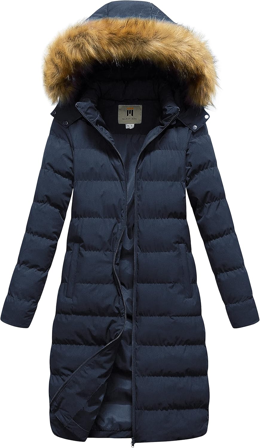CREATMO US Women’s Long Winter Faux Fur Coat Puffer Warm Jacket with Detachable Hood
