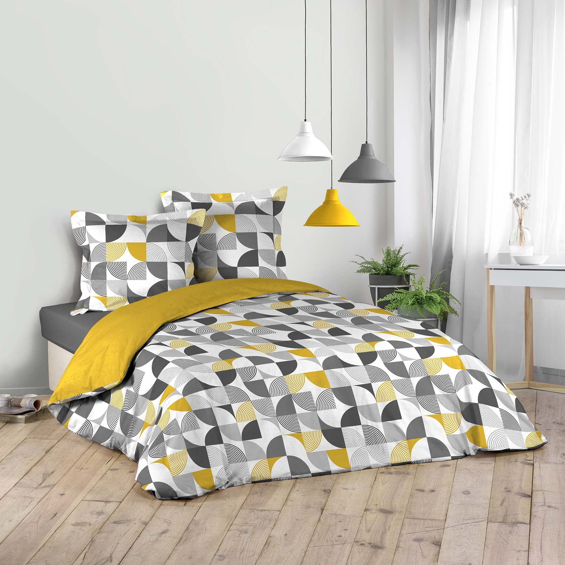 Parure Letto 3 Pezzi Douceur D'Intérieur | 240x220cm + 2 Federe | Cotone 57 Fili | Stampa Zelis Grigio - Foto 4