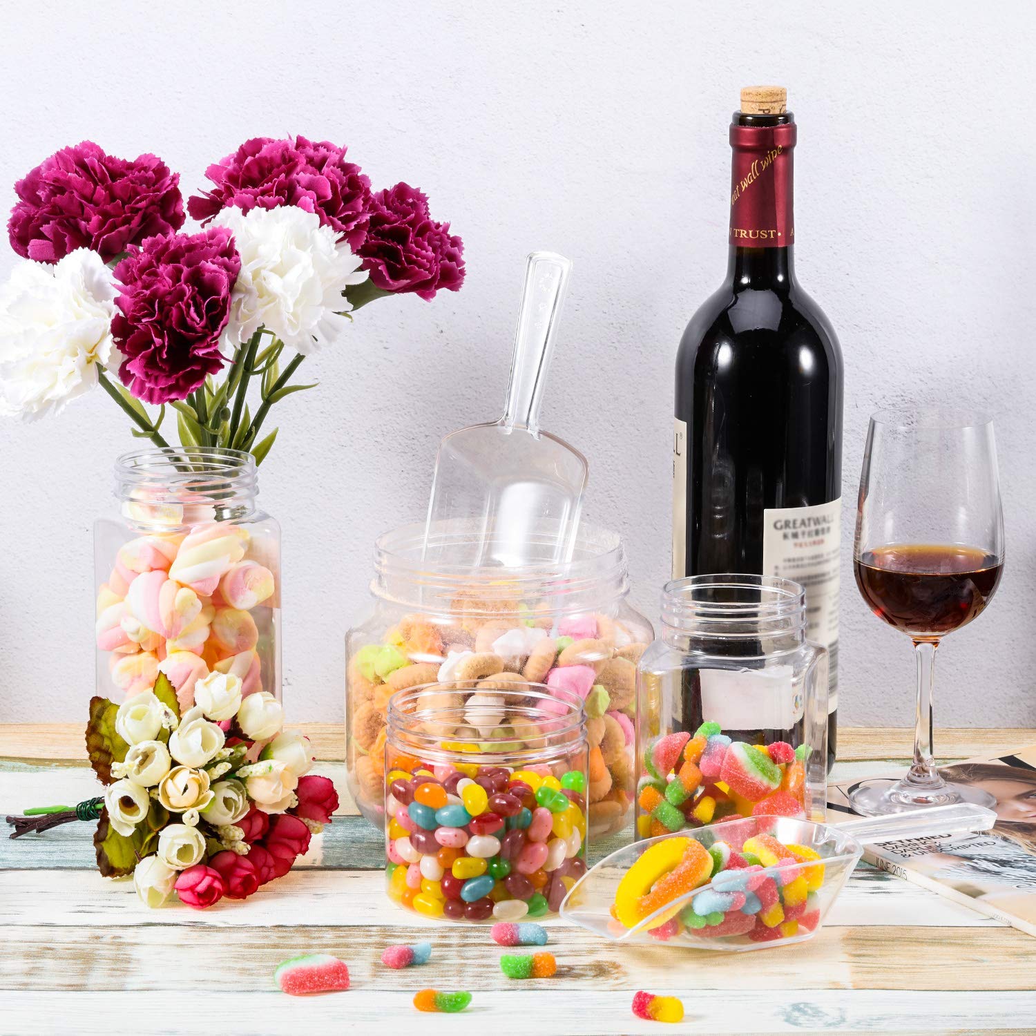 Lot de 3 pinces à glace dorées et cuillères à mesurer en plastique, 3 pinces de service et 2 cuillères à nourriture pour café glacé, bar, mariage, fête d'anniversaire