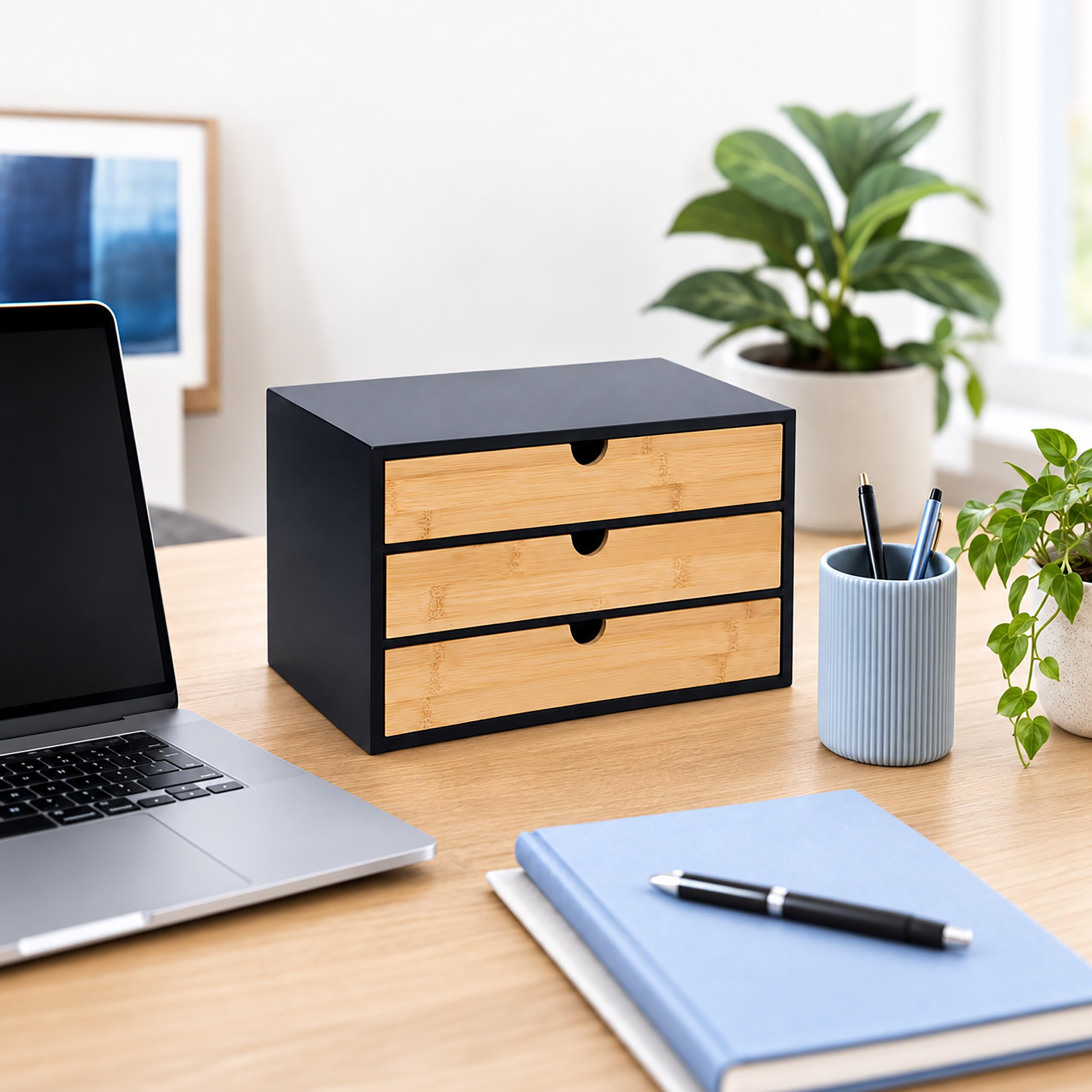 Organizador de cajones Relaxdays, de bambú y MDF, negro