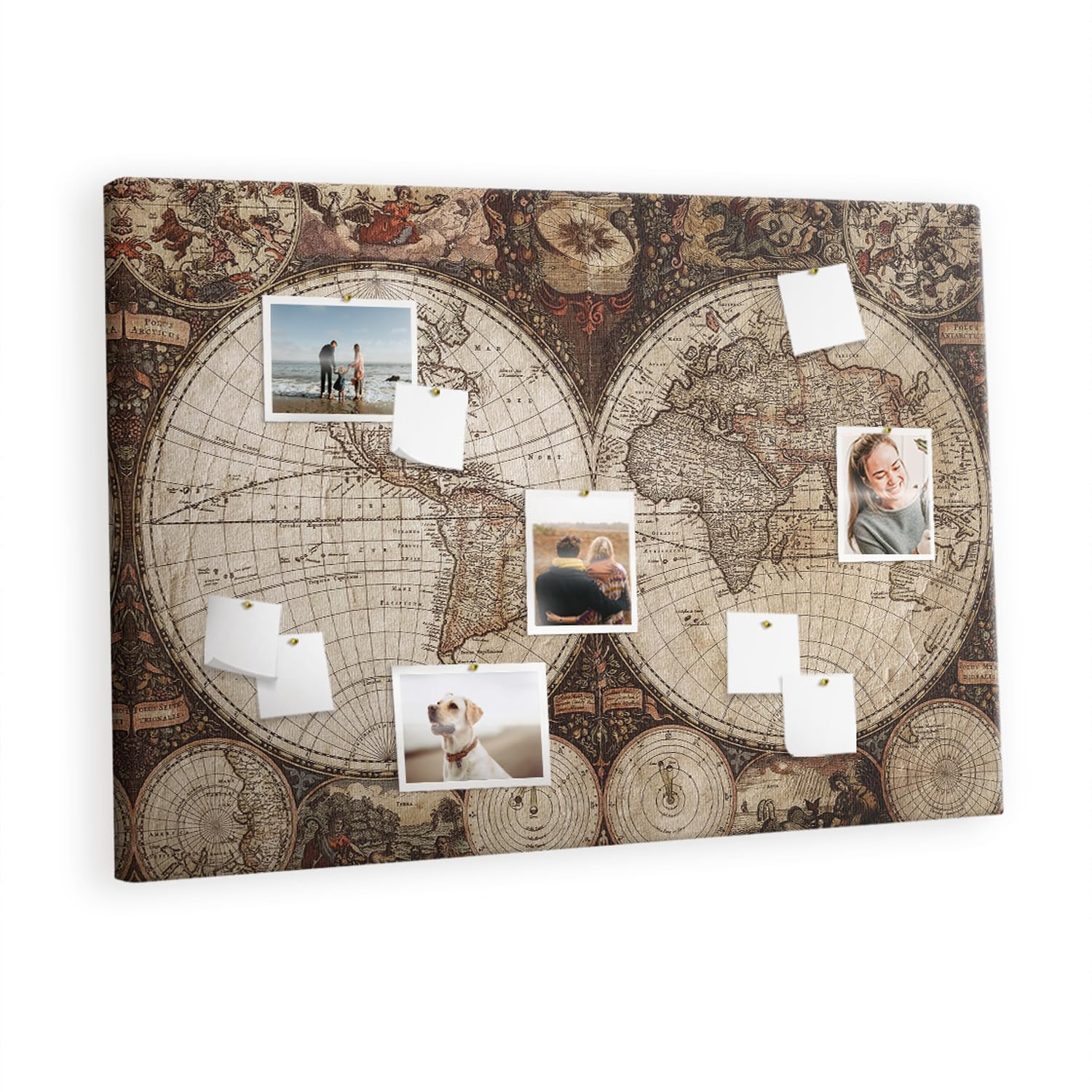 Tableau en liège grand format 120x80 cm horizontal carte du monde ancienne pour notes - 7
