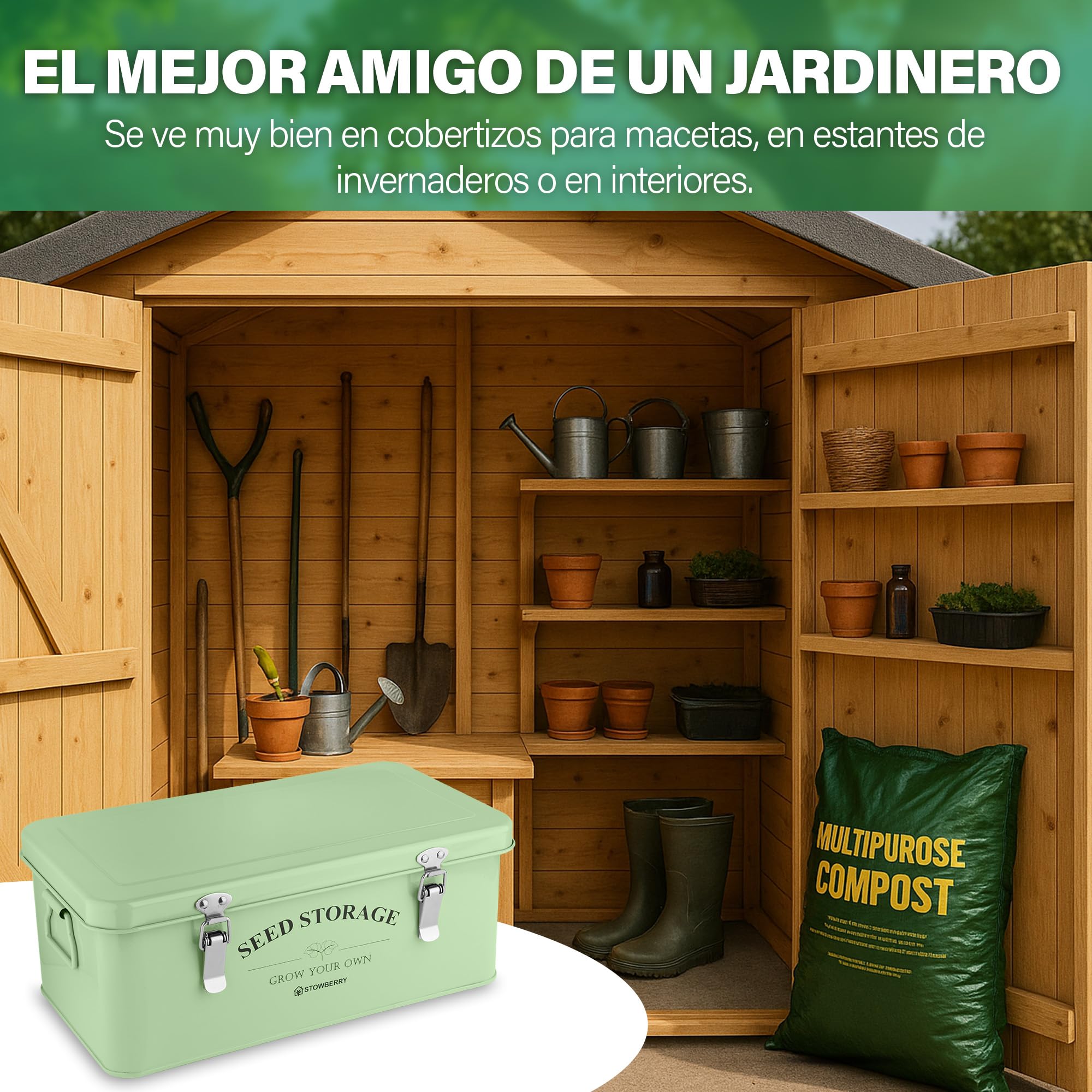 Caja organizadora para almacenar semillas: caja para semillas de jardín con tapa, asas y 4 compartimentos, contenedor para paquetes de semillas, ideal para regalar en jardinería