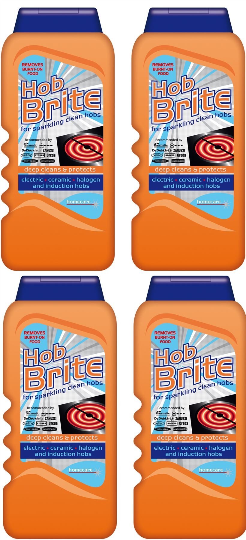 4 x Homecare Hob Brite Hob Cleaner Removes Burnt On Food 250ml