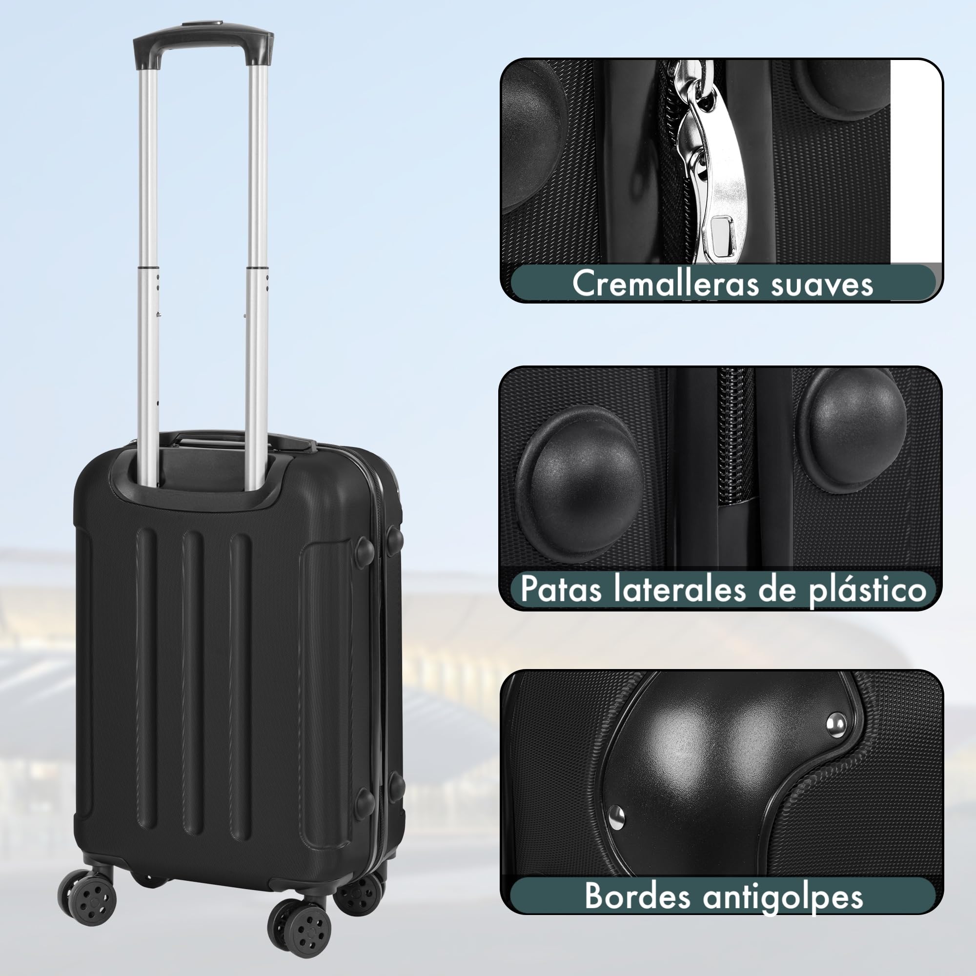 Maleta de Cabina rígida Ligera de ABS con Ruedas Dobles 360°, Tirador telescópico y Asas reforzadas | Equipaje de Mano Compacto y Resistente con Interior Forrado y Compartimentos organizadores — view 5