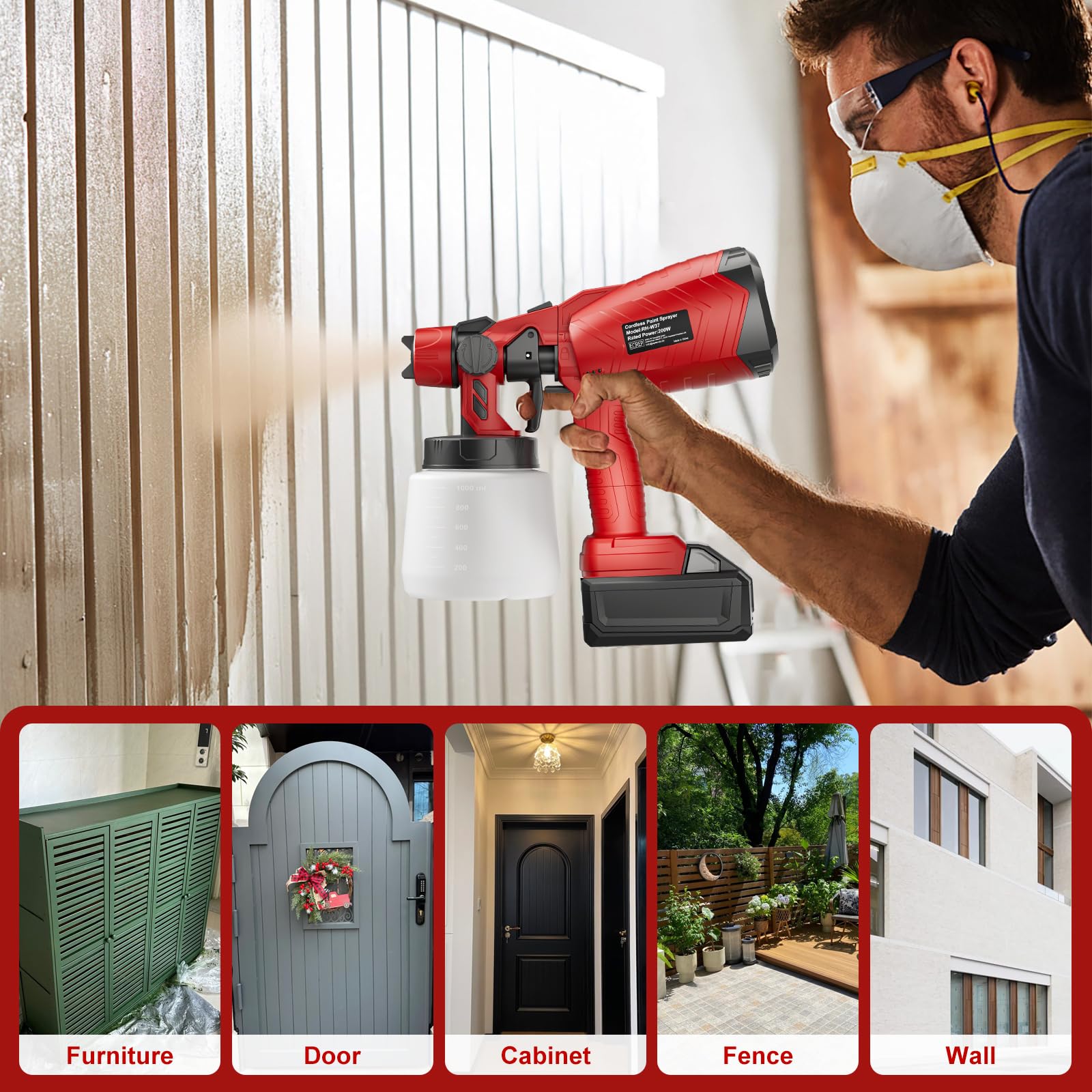 Sistema di spruzzatura a batteria per Milwaukee 18 V M18, pistola a spruzzo senza fili con 2 ugelli e serbatoio da 1 l, senza batteria, per legno/mobili/ringhiere