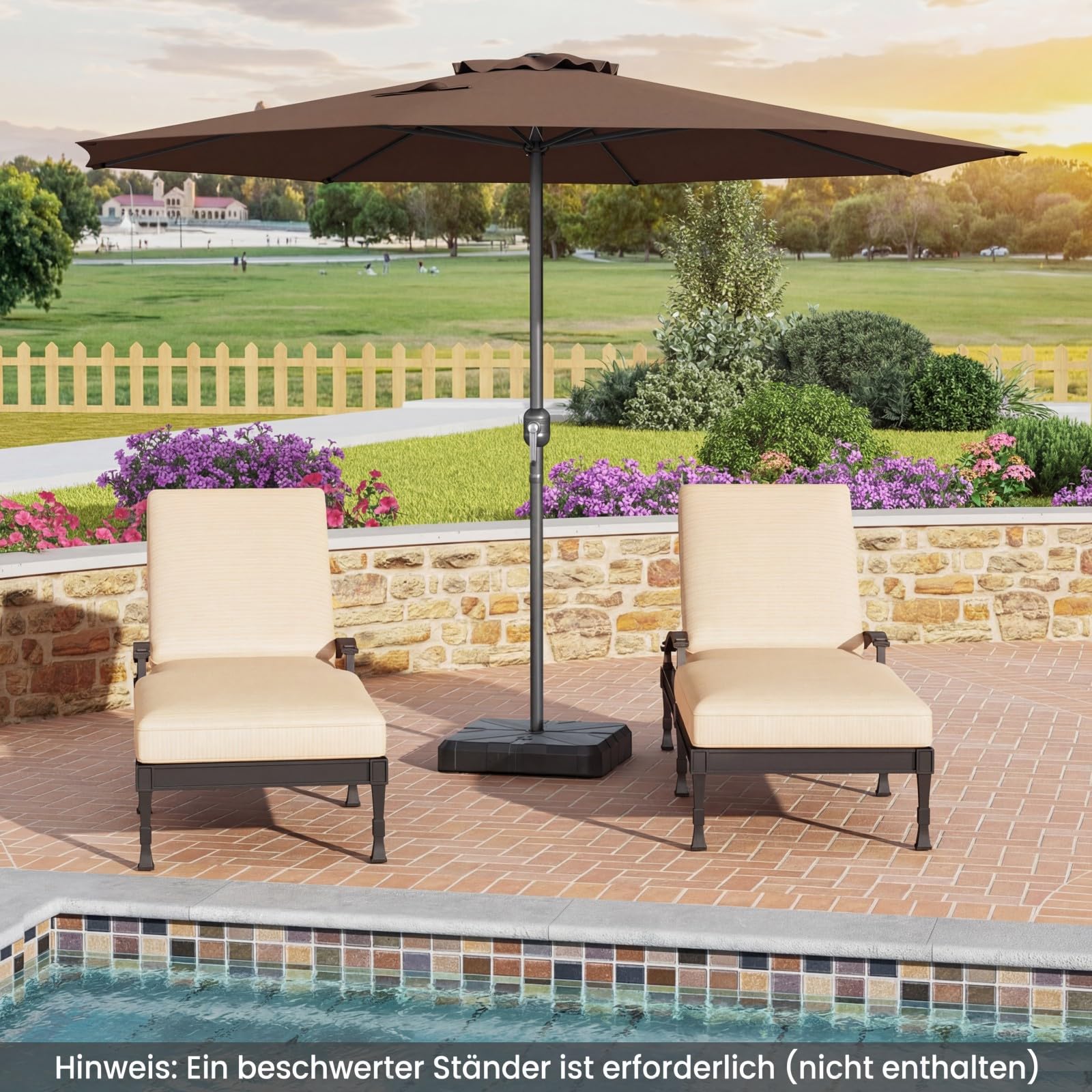 RELAX4LIFE Sonnenschirm 350 cm, großer Gartenschirm mit Kurbel, Terrassenschirm mit 8 Rippen, Balkonschirm UV Schutz, Marktschirm wasserabweisend, Kurbelschirm für Garten, Terrasse, Pool (Braun)