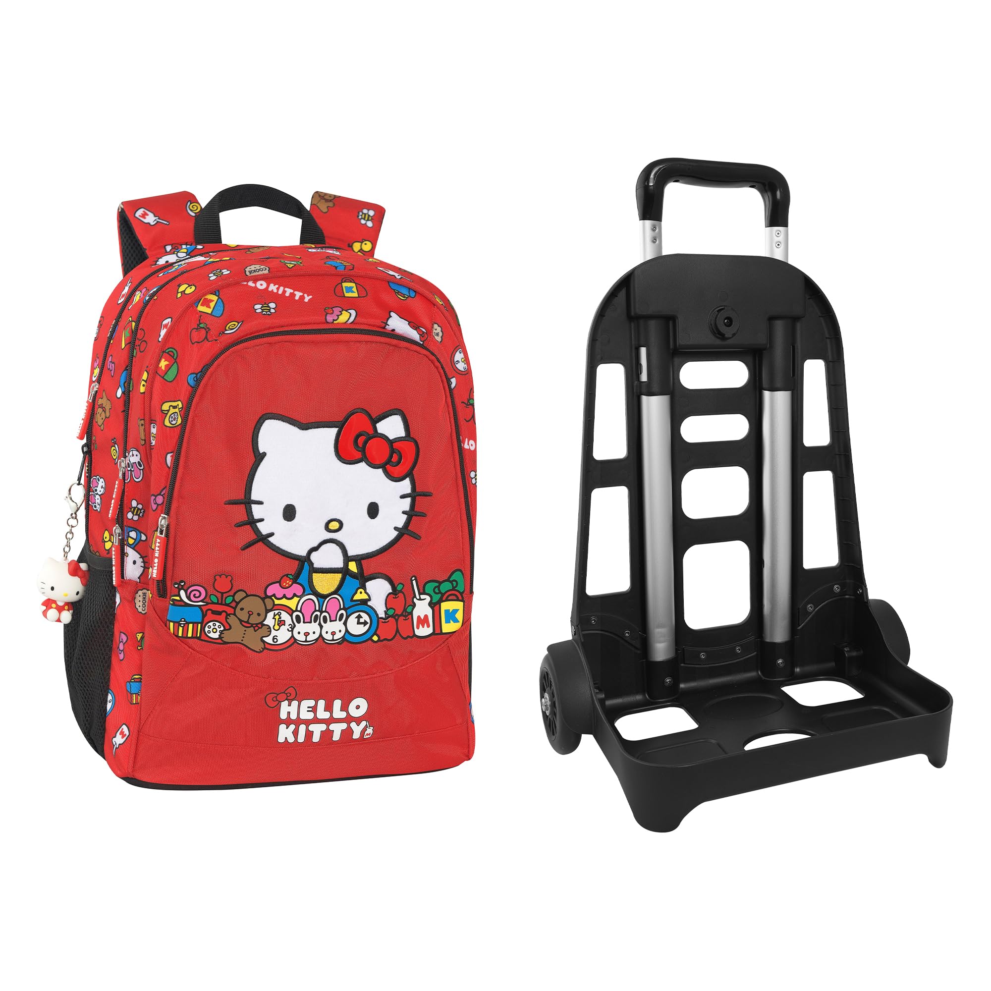 HELLO KITTY - Zaino Scuola Trolley Ufficiale Hello Kitty, Maniglia Regolabile, Trolley Staccabile, Ruote Sostituibili, Spallacci Imbottiti e Regolabili, 2 Scomparti Principali, Tasca Frontale