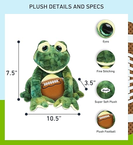 Miniatura 3 de DolliBu Animal de peluche de rana con peluche de fútbol, rana en cuclillas suave y abrazable, adorable juguete de peluche para jugar, lindo regalo