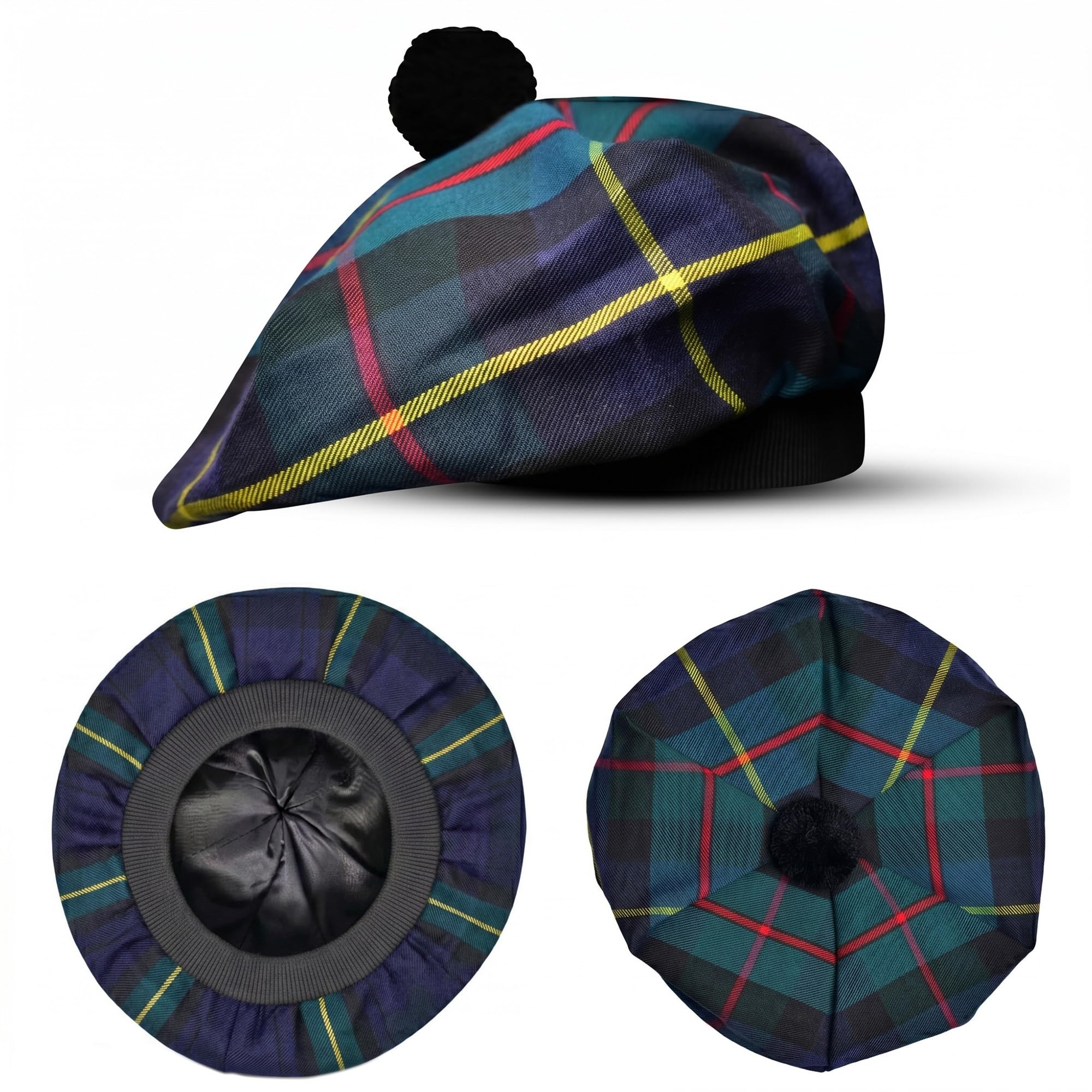 H HIGHLAND REDSTONE Scottish Hat Tam o Shanter Scottish Bonnet Tartan hat Acrylic Wool with Pompom (UK, Alpha, One Size, Macleod of Harris)