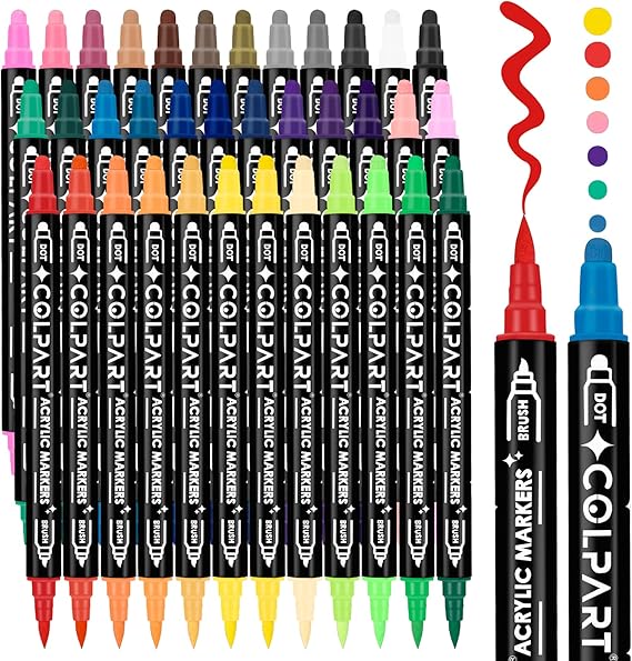 colpart Acrylic Paint Markers,Acrylic Pens Markers,36 Colors Dual Tip
