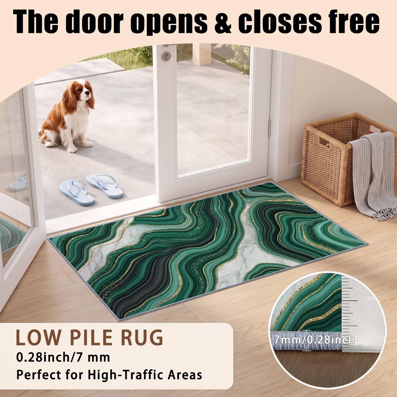 Tappeto passatoia moderno astratto per corridoio, verde e oro, 60 x 240 cm