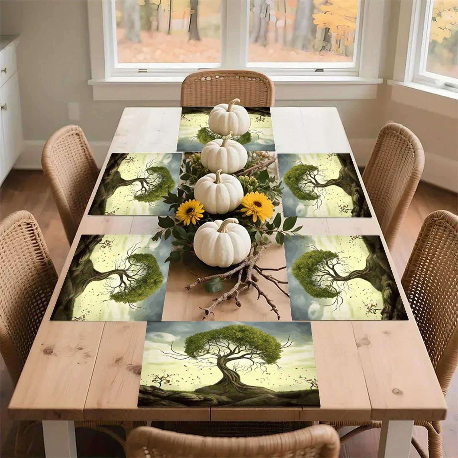 Trees Placemats Wipeable Heat Resistant Table Mats Washable Flax Place Mats Elegant Cloth Non-Slip Placemat for Kitchen Dinning Party Table Decor 12 * 18 in