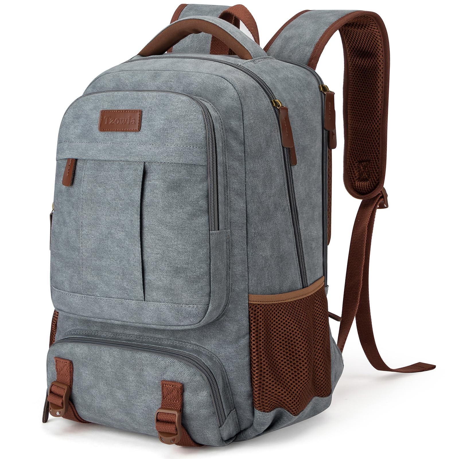 Tzowla Canvas Laptop Backpack, Bag for Men Women,Travel Work Rucksack Fits 15.6 Inch Laptop, Large Capacity Bookbag(Light Grey)