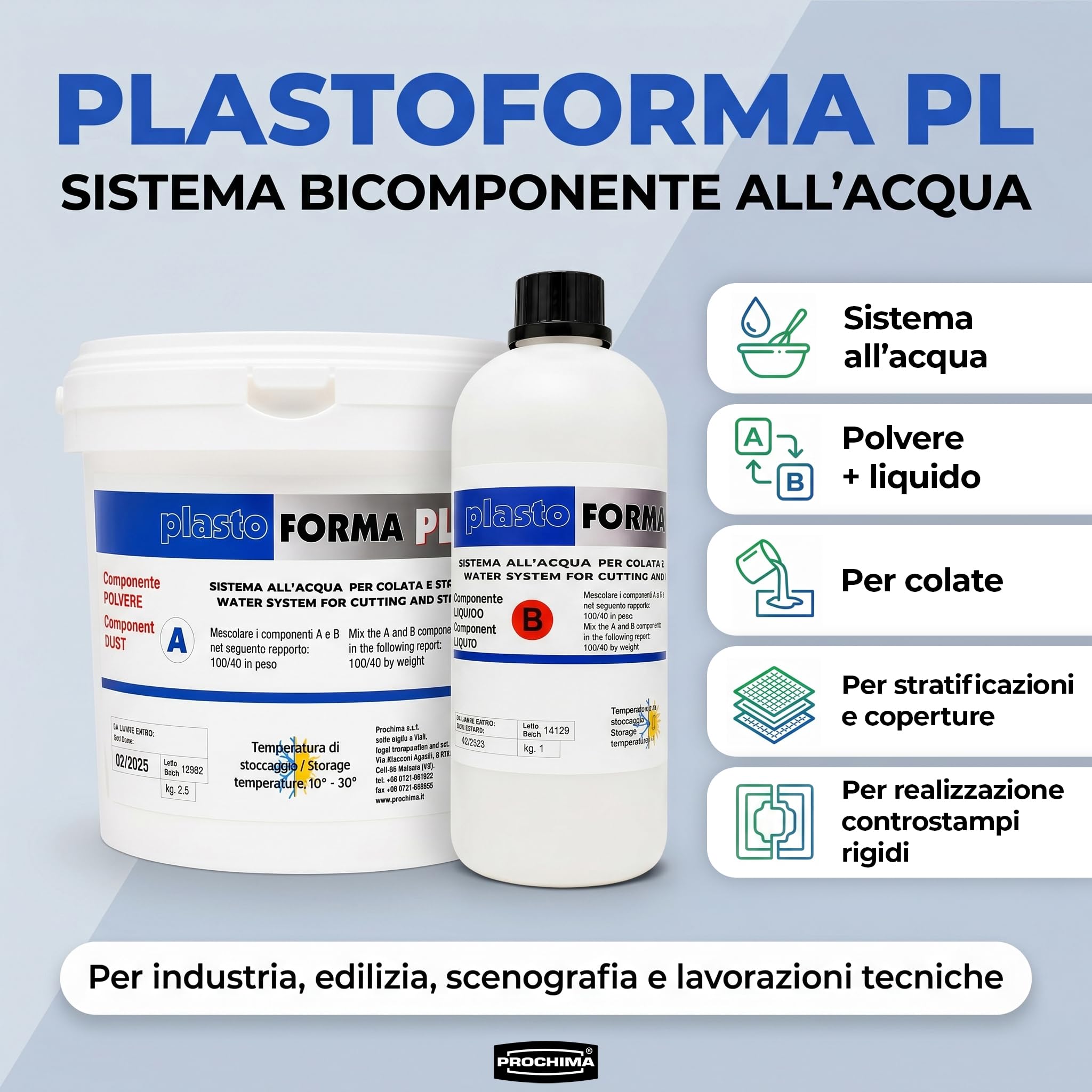 Prochima, Plastoforma PL, Vetroresina Bicomponente all'Acqua per Colate, Stratificazioni e Coperture, Atossico, innocuo, inodore, facile da utilizzare, 3.5 kg