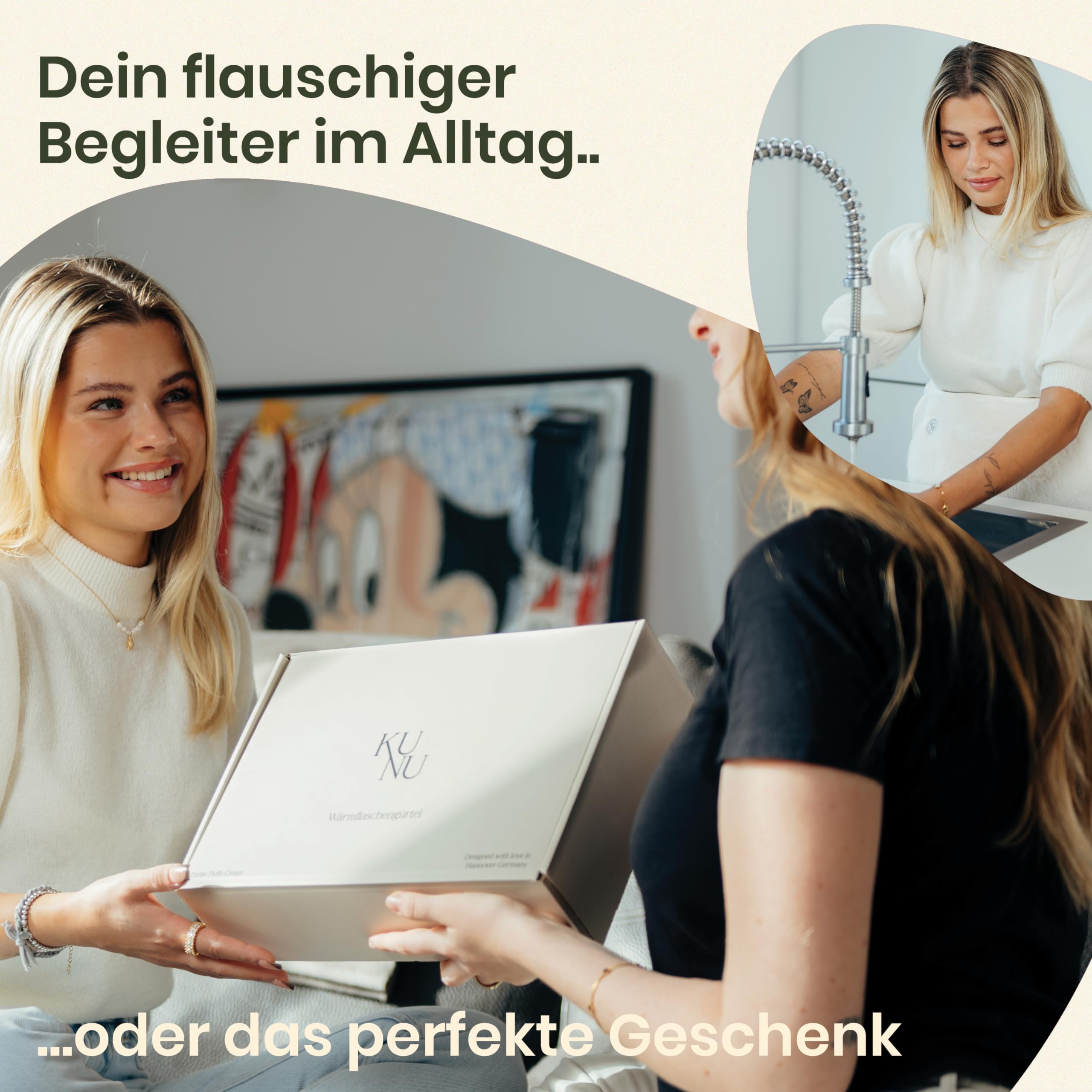KUNU® original Wärmflaschengürtel - Premium Wärmflasche Lang mit Gürtel zum umbinden - 130cm Perioden Wärmegürtel - Plüsch Wärmflasche mit Bezug - Wärmflasche Gürtel mit Geschenkverpackung