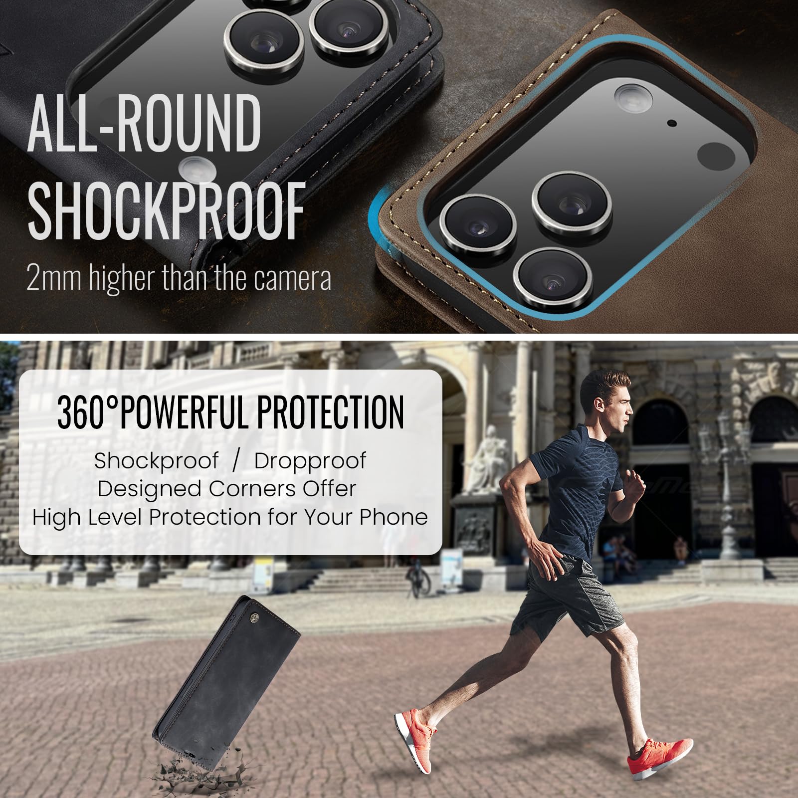 Samokor Cover per iPhone 17 Pro 5G Pelle Flip Custodia Cavalletto Portafoglio Magnetica Carta Fessura Antiurto per iPhone 17 Pro,Nero