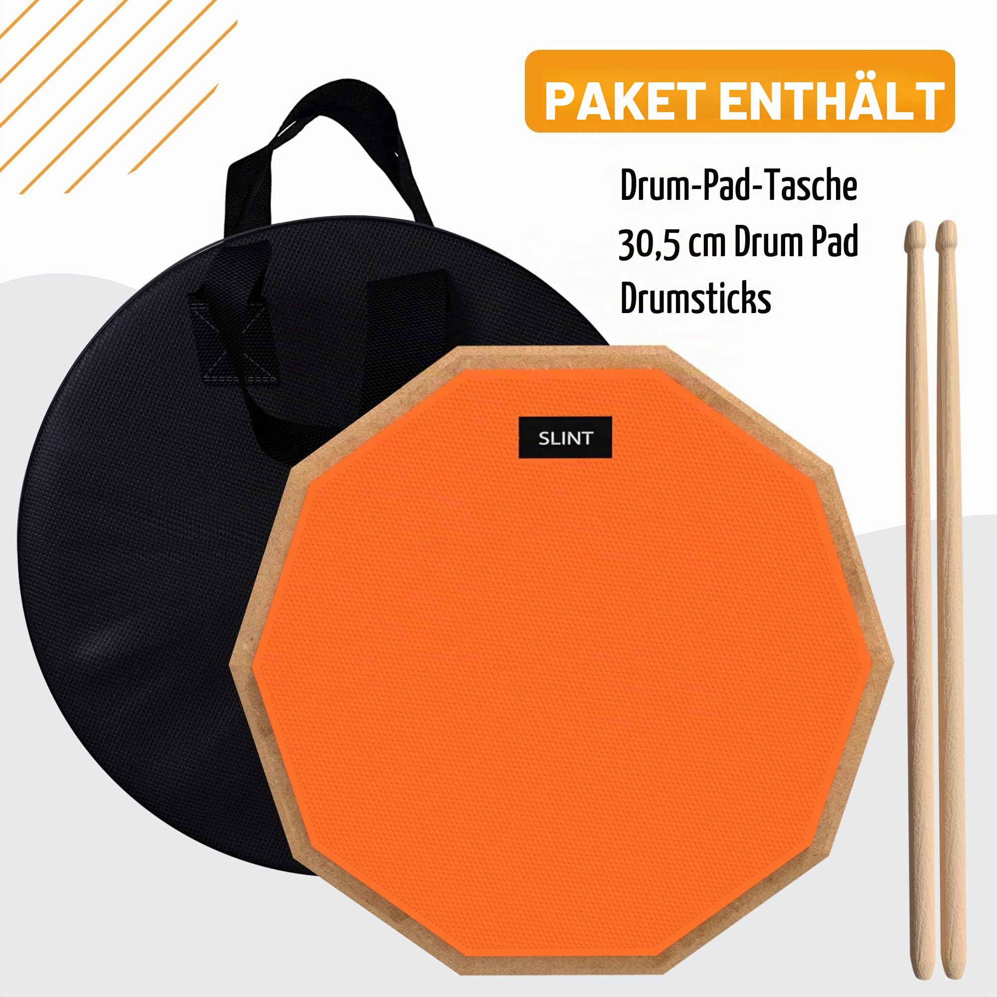 Slint Übungs Drum Pad Snare Drum Stand & Schlagzeug Sticks - Doppelseitiges 30 cm Drum Pad Set & 10 cm Snare Drum - Leises Drumpad Set, Drumpad Ständer & Drumsticks - Schlagzeug Erwachsene & Kinder