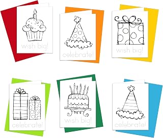 Coloring Cards: Set of 6 Cards for Kids to Color and Practice Letter Writing - All Occasion Greeting Cards 100% Recycled and Made in USA (Birthday Doodles)