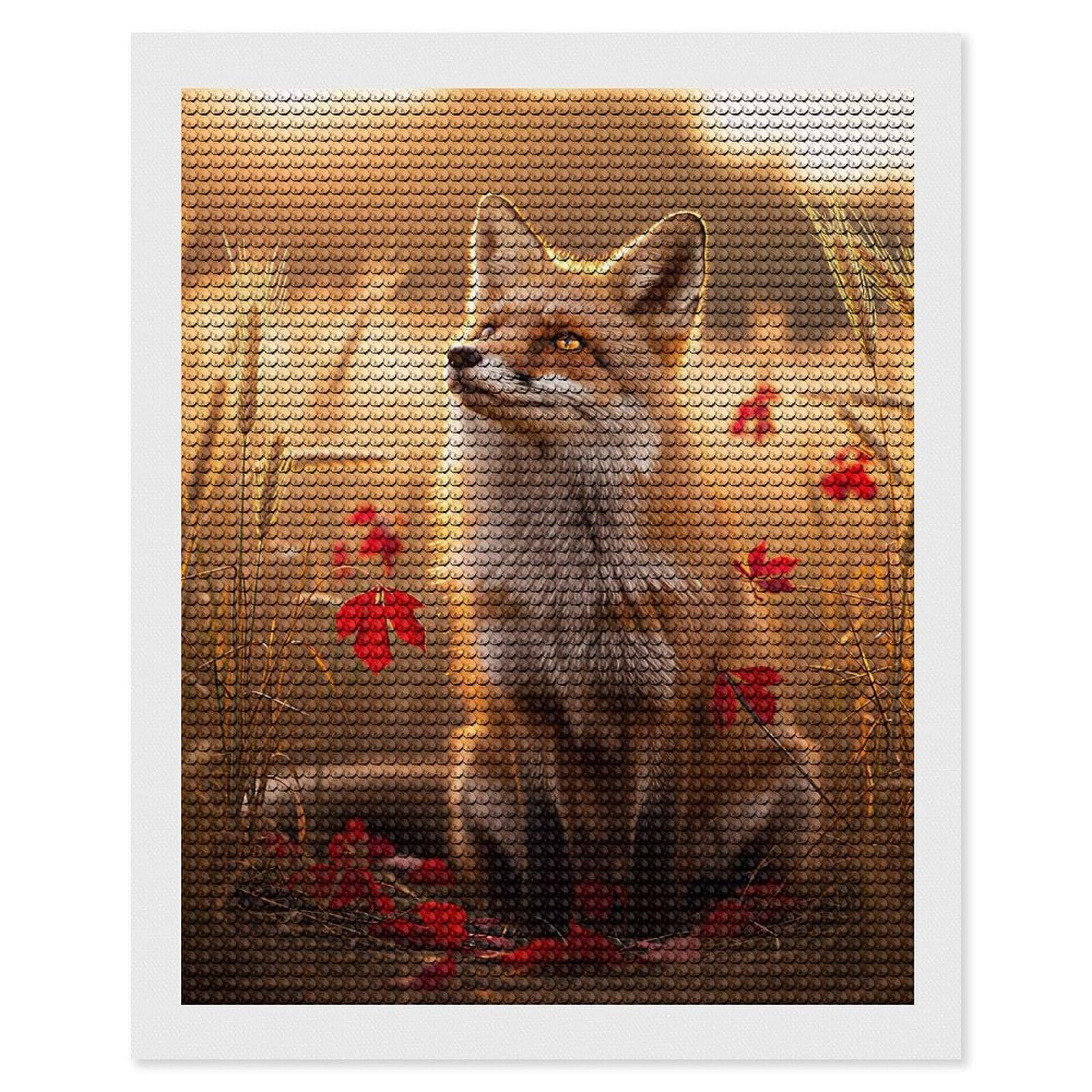 Junmoney Fox in A Wheat Field Diamond Painting Set 16"x20", Neat Printed Canvas, with Tool Kit, Bedroom Decor, Gift Idea, Complete Accessories