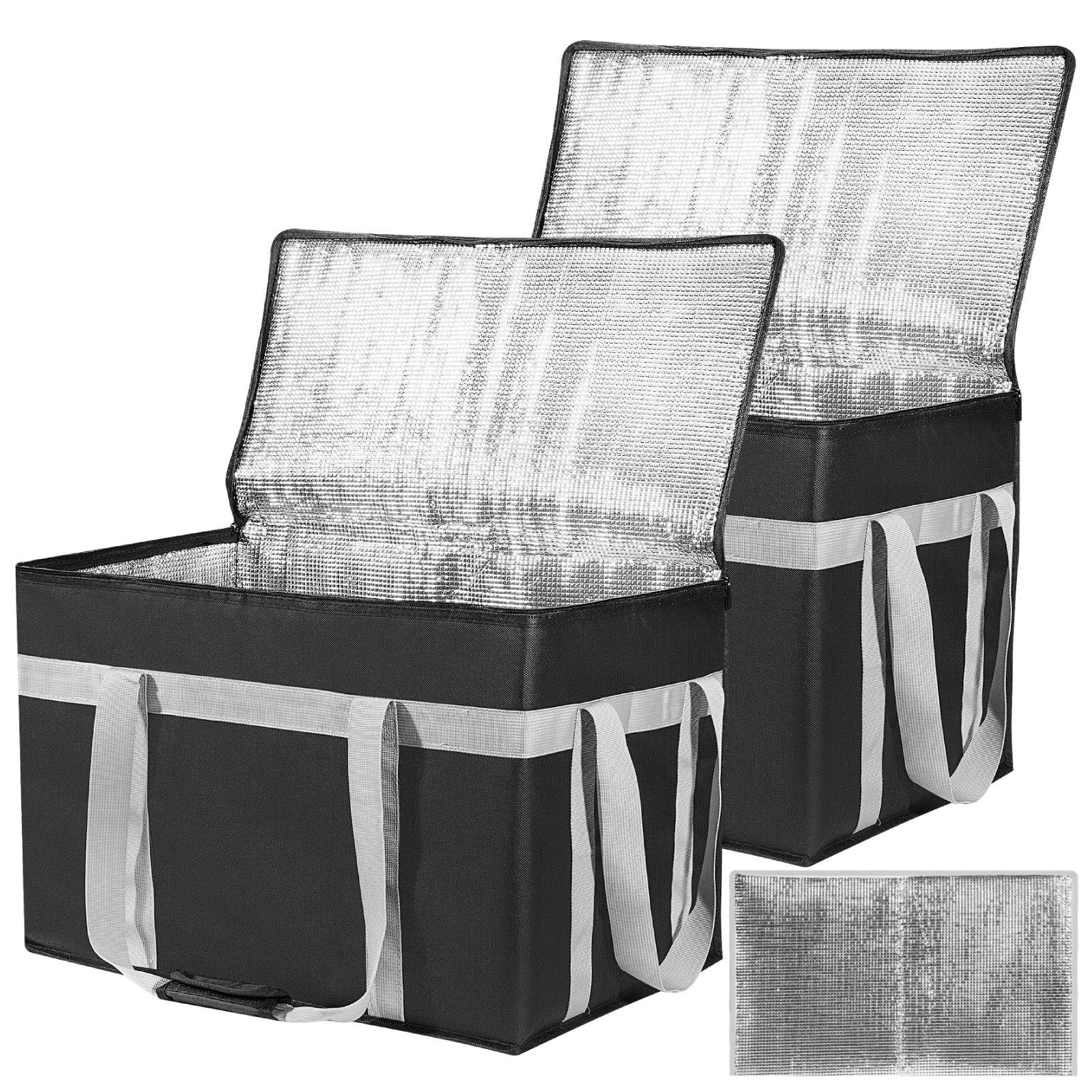 CIFMORE XXXL 2 Pack Insulated Food Delivery Bag with Removable Hard Bottom, Reusable Insulated Grocery Bag for Hot and Cold Food, Catering Cooler for