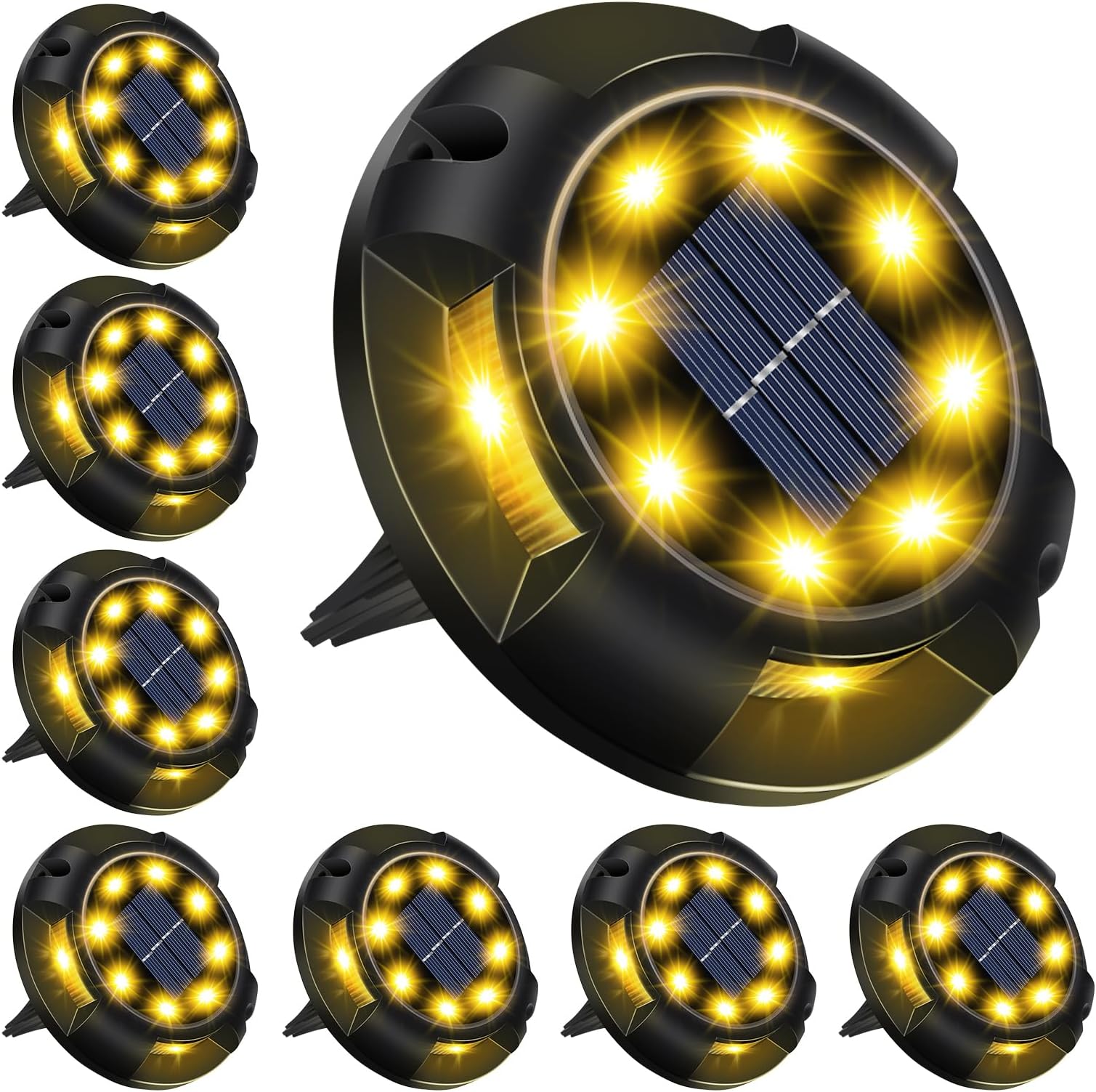 Swivel Disk Lights Solar Powered Ground Lights, 12 LEDs Waterproof In