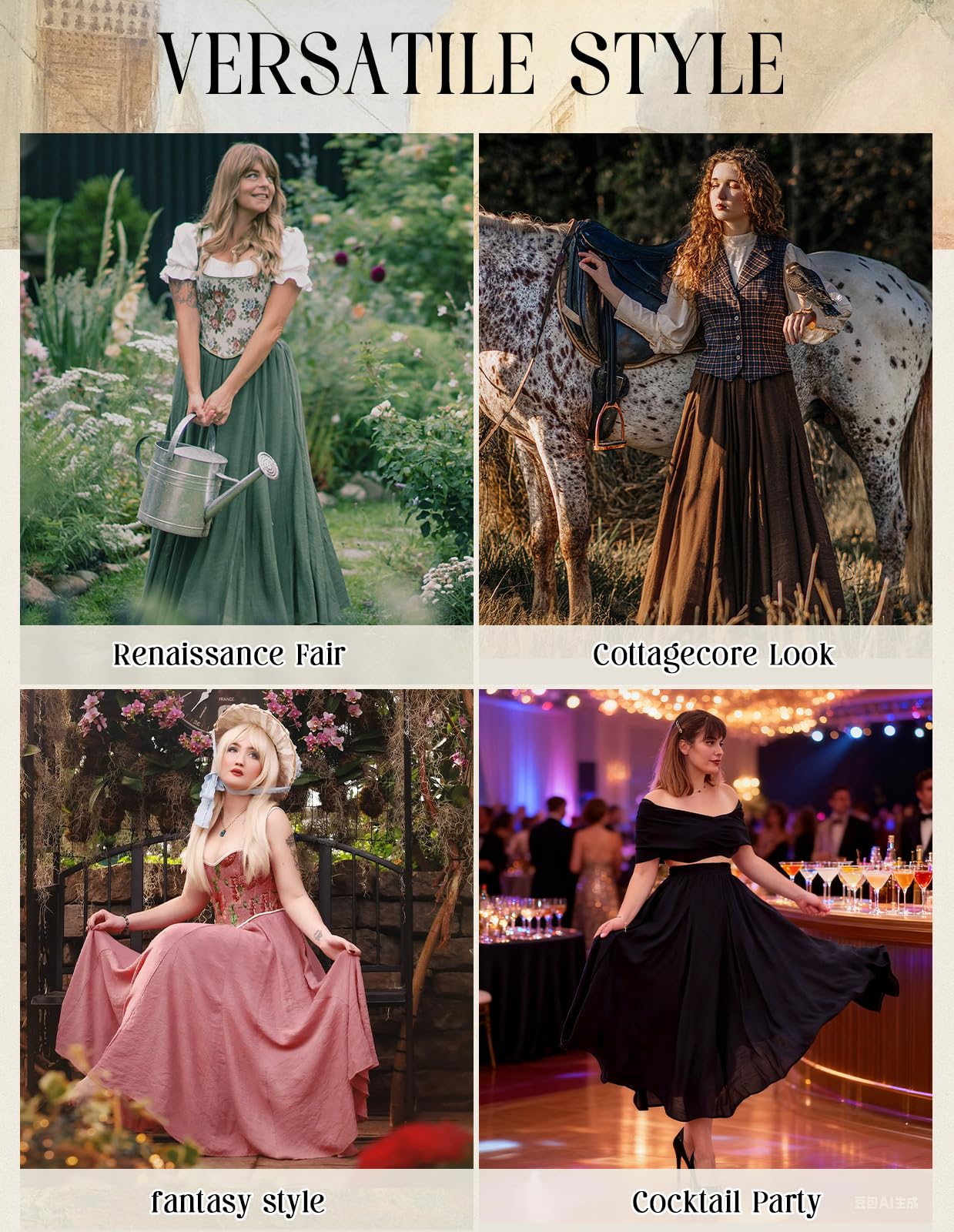 Scarlet Darkness Women Maxi Skirt Jupe Femme (Lot de 1) | Poches, ligne A, taille haute élastique, pour l'été, décontracté, vacances, Ren Faire