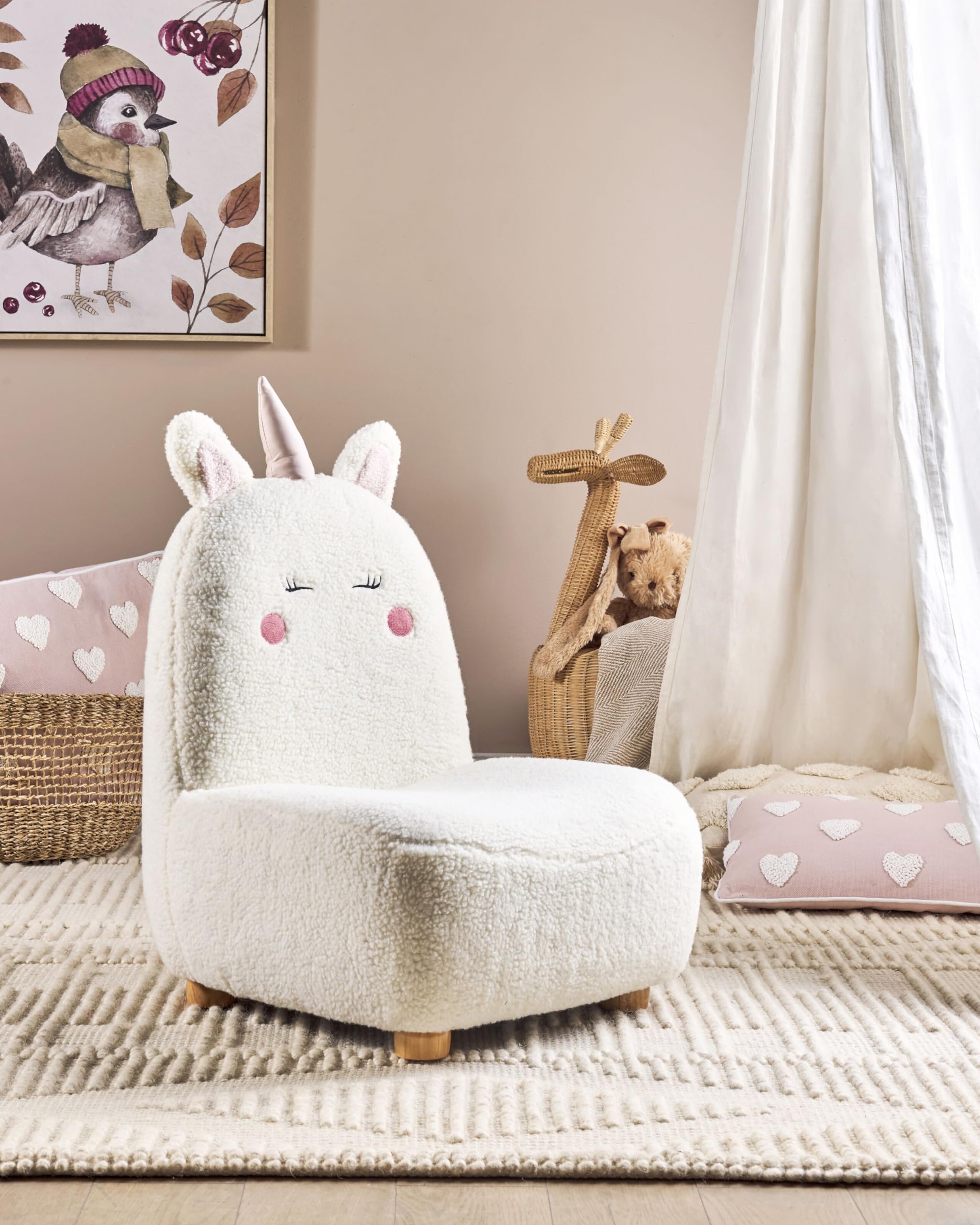 Poltroncina Unicorno Per Bambini - Sedia Peluche Morbida Per Cameretta | Rosa E Arcobaleno - Foto 8