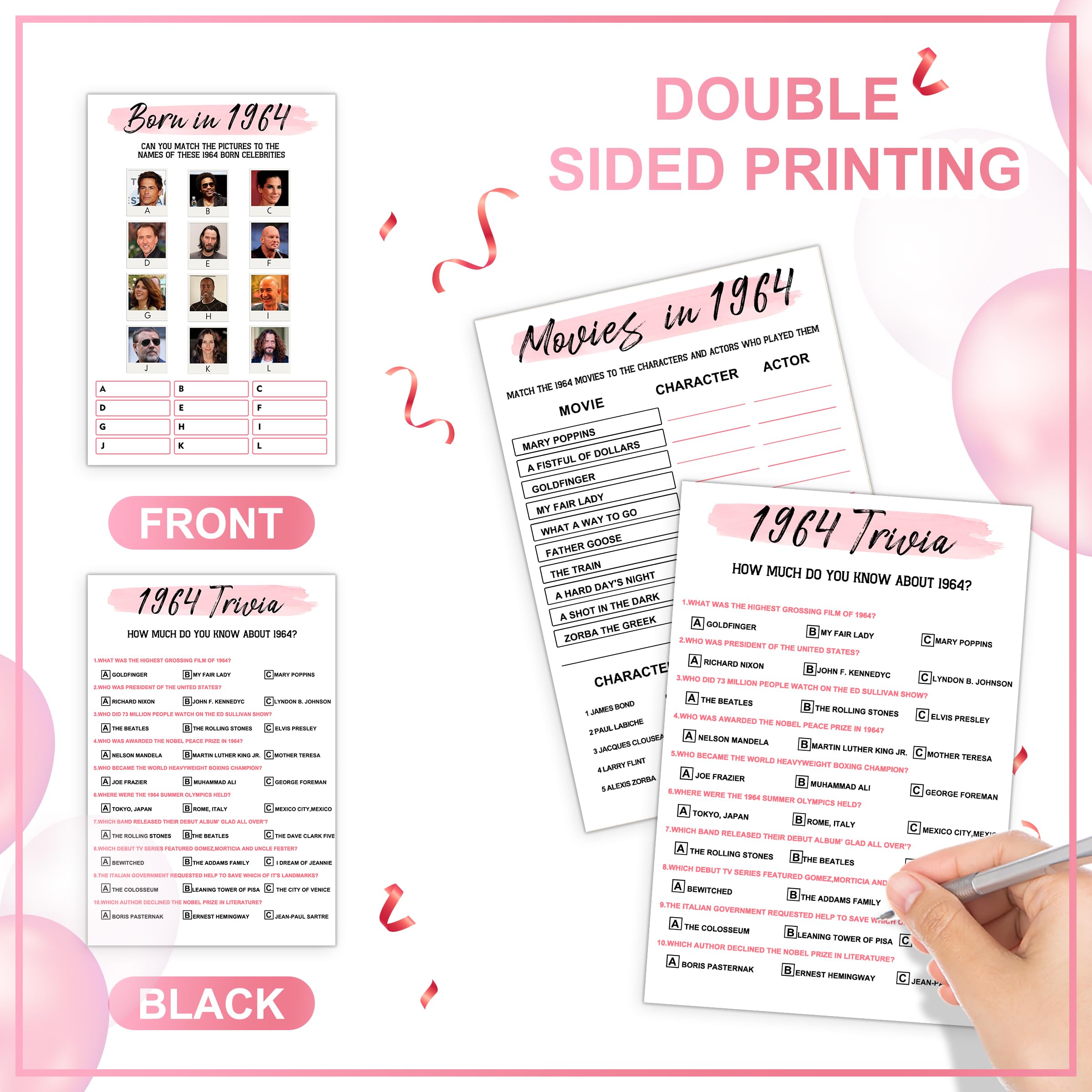 30th Birthday Party Games Set - 6 Games For 20 Guests, Born In 1994 Theme, Double-Sided Cards